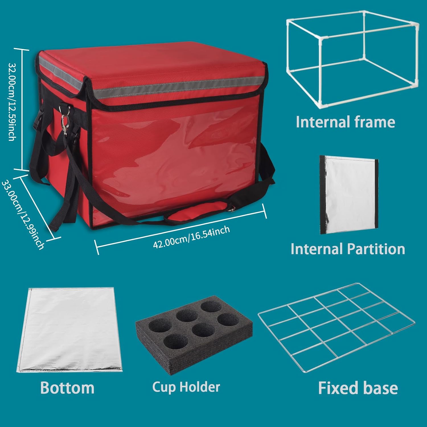 YINFEI Bolsa aislada para entrega de alimentos con base fija y marco interno, bolsa plegable impermeable para entrega de alimentos para catering,