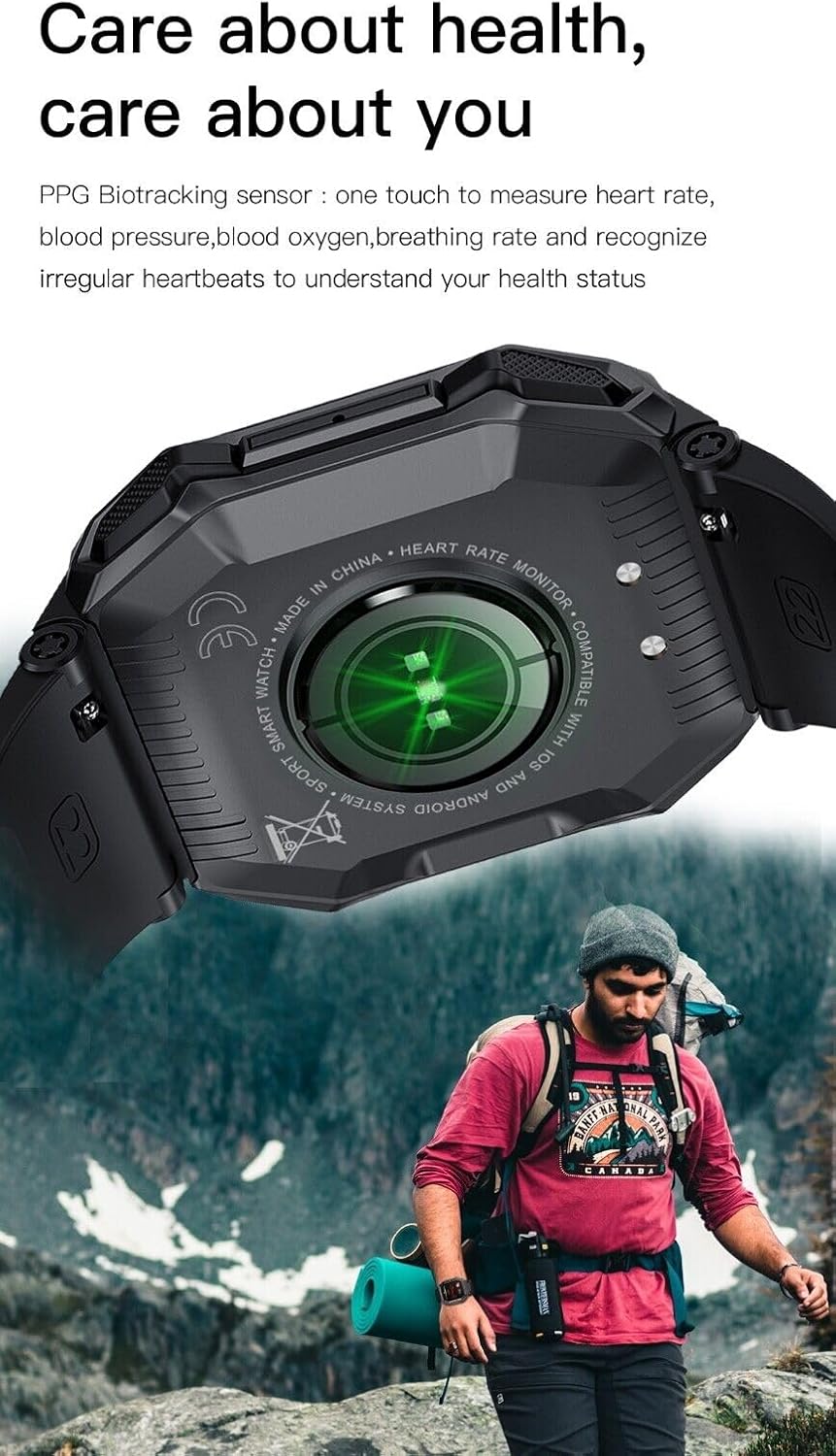 Reloj inteligente militar para iPhone 13 Pro para hombres (respuestahacer llamadas), reloj inteligente táctico HD de 1.85 pulgadas, resistente reloj