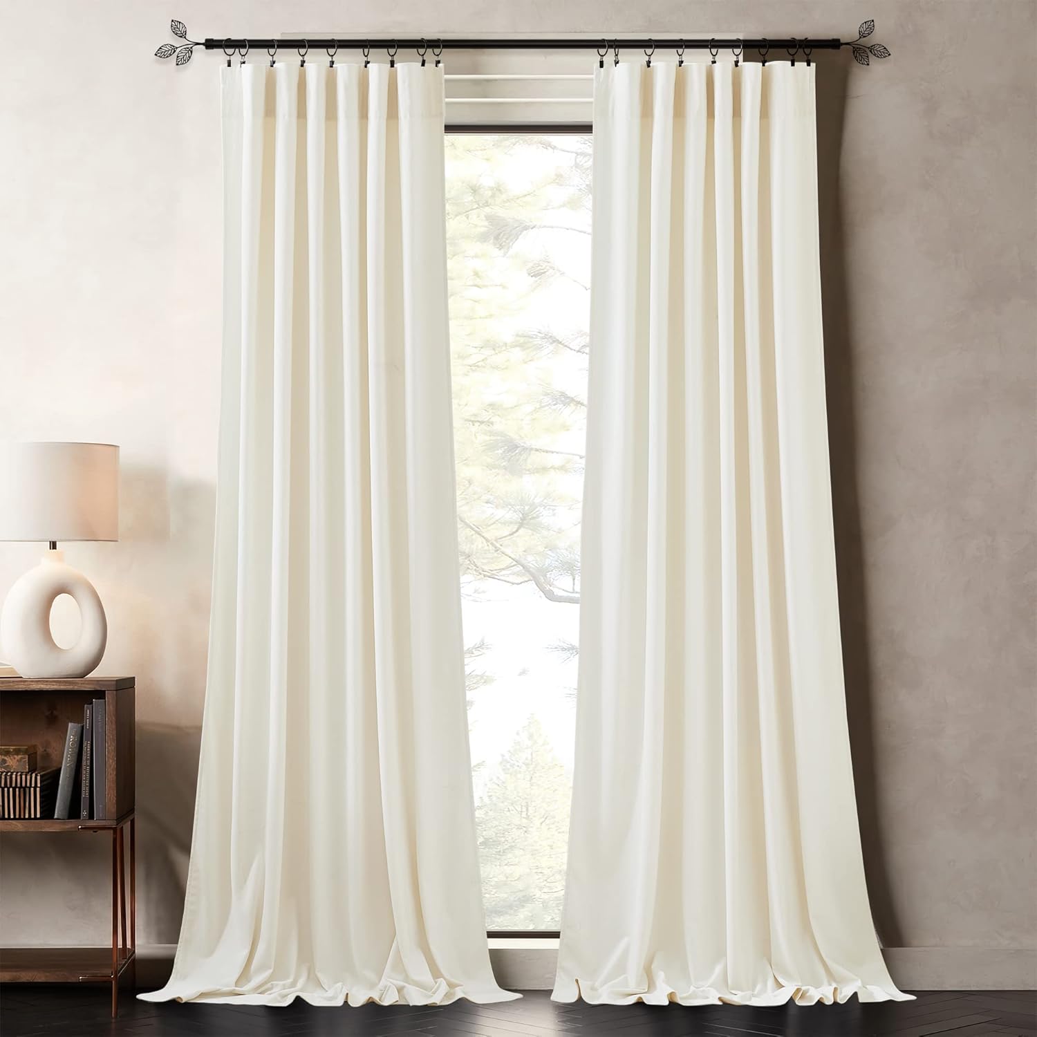 PONY DANCE Cortinas de terciopelo blanco de 96 pulgadas, paneles de cortina de terciopelo insonorizados con bloqueo de luz para sala de estar,