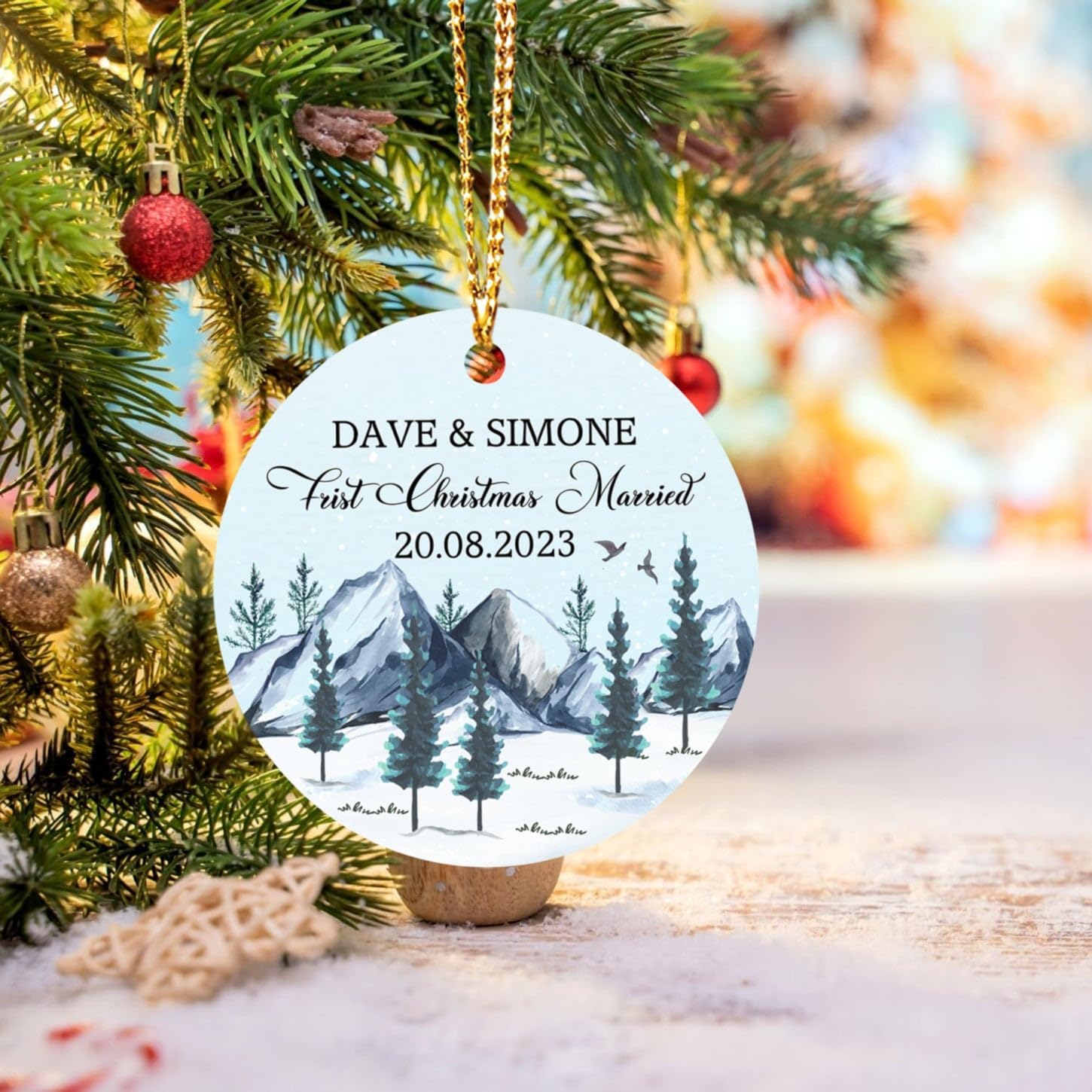 Adorno de Navidad para parejas, adorno de casado de primera Navidad 2024, regalo personalizado para elegir el nombre y la fecha, adorno de Navidad