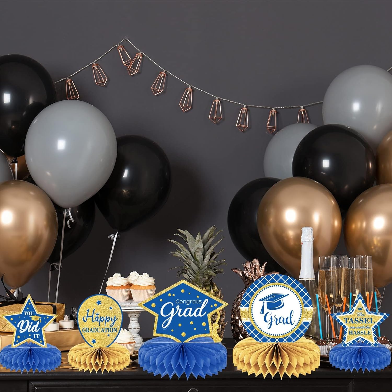 10 piezas de decoraciones de fiesta de graduación 2024 Felicidades graduados centros de mesa de panal de abeja Felicitaciones 2024 Felicitación de