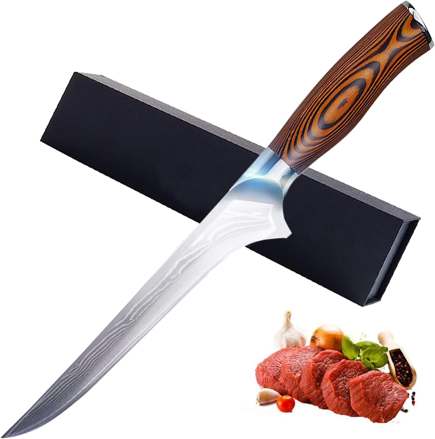 Jasni Cuchillo deshuesador de 6 pulgadas, cuchillo de deshuesado de acero de Damasco VG-10 súper afilado, 76 capas de acero de alto carbono y mango