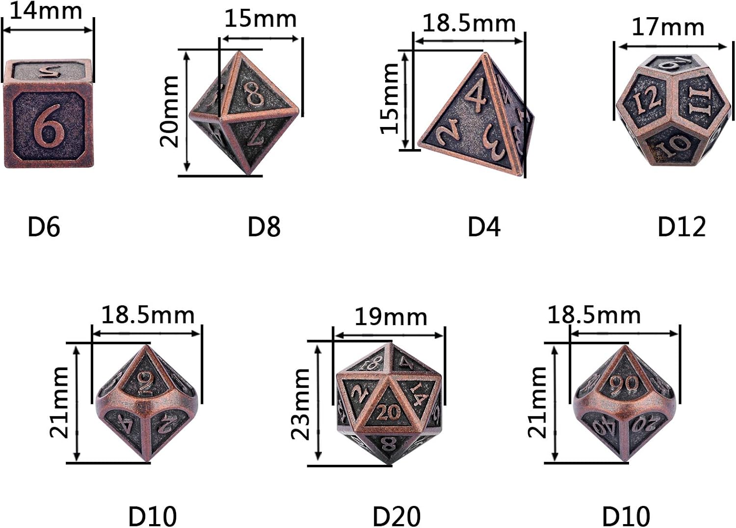 Juego de dados de metal DND, 7 piezas, juego de dados de metal indestructibles con bolsa de dados juego de dados D&D (juego de dados de mazmorras y