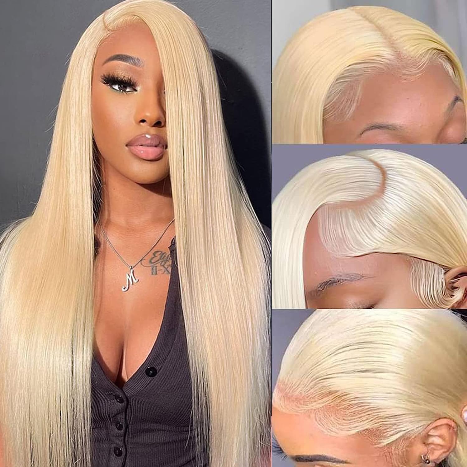 AOTOMIO Peluca de cabello humano 613 con encaje frontal, 22 pulgadas, densidad del 180%, 13×4, HD, transparente, rubio, lacio, pelucas de cabello