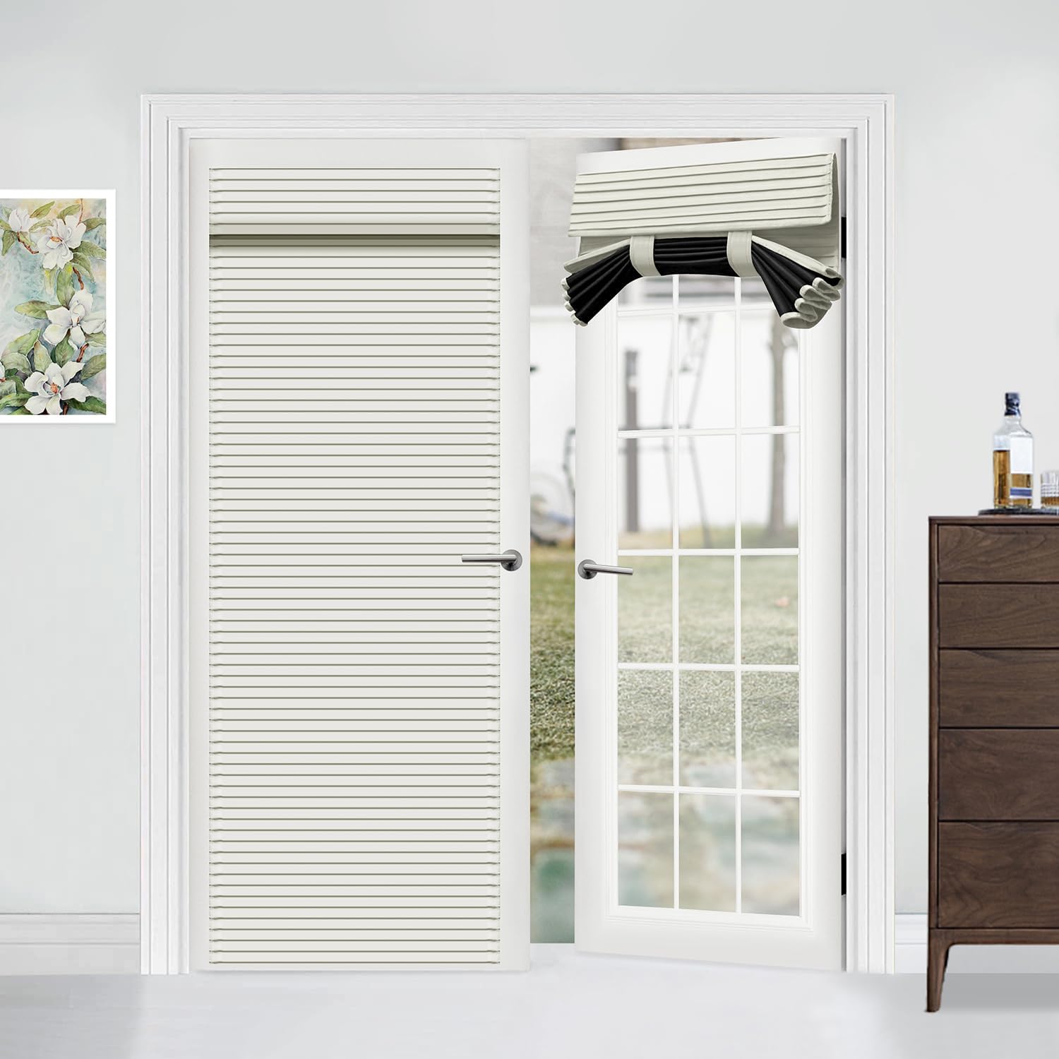 Cortinas de puerta francesa estilo persianas de puerta, cortinas opacas blancas de 30 x 70 pulgadas de largo, cortinas de puerta frontal de