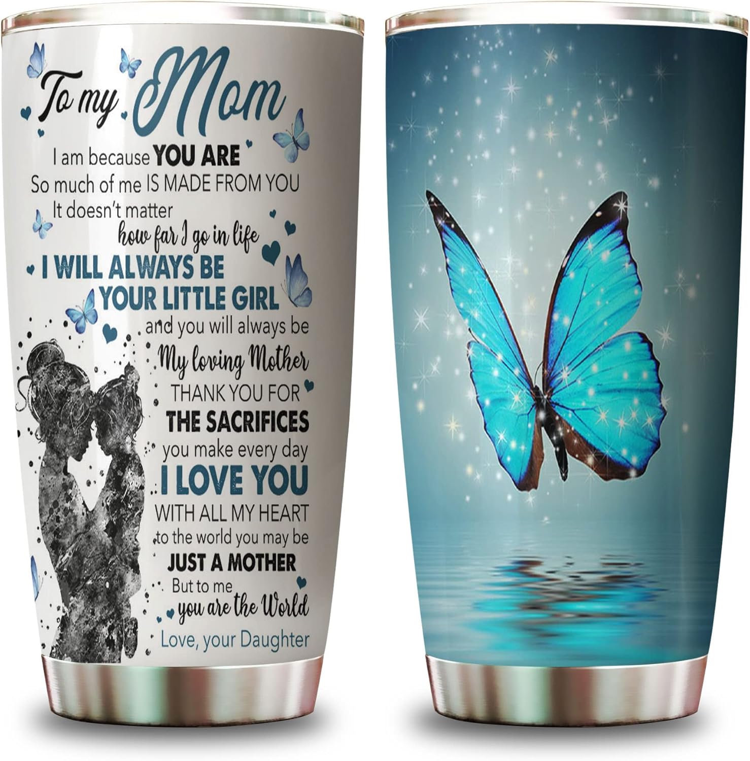 Vaso de acero inoxidable con tapa con tapa con texto en inglés “To My Mom”, taza de café de viaje de 20 onzas, regalo para mamá