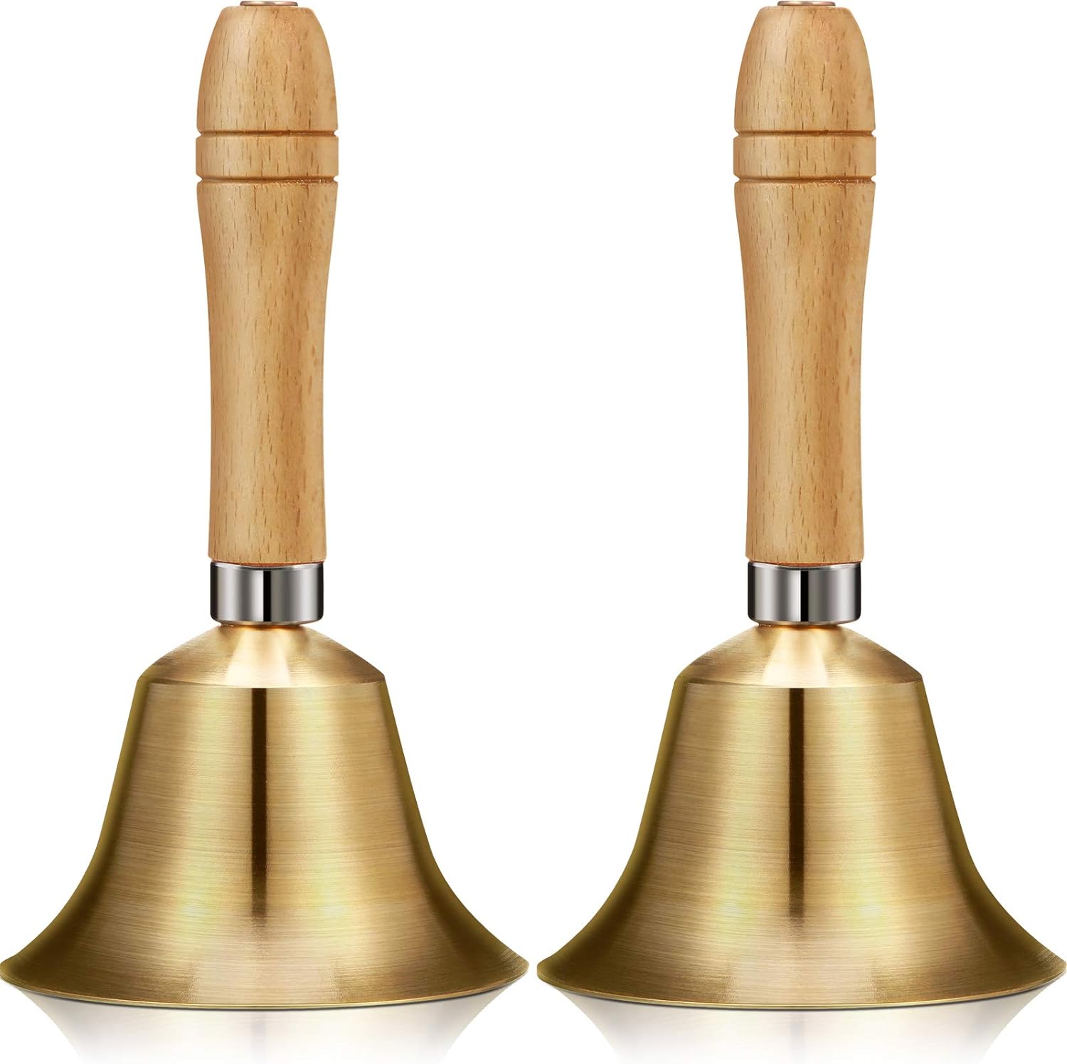 2 campanas de llamada de mano de latón macizo con mango de madera, campanas de timbre ruidosas campanas de servicio de mano para decoración de