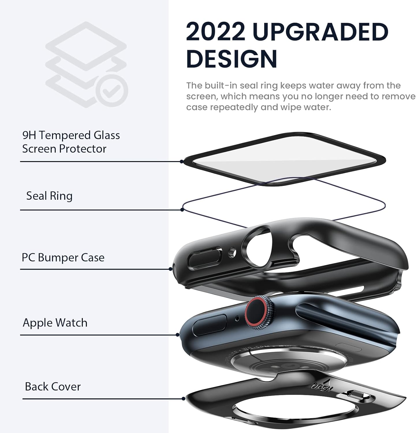 Tensea – Funda protectora de pantalla impermeable para Apple Watch (2 en 1) para Apple Watch Serie SE 6, 5, 4, accesorios de 40 mm, iWatch protector