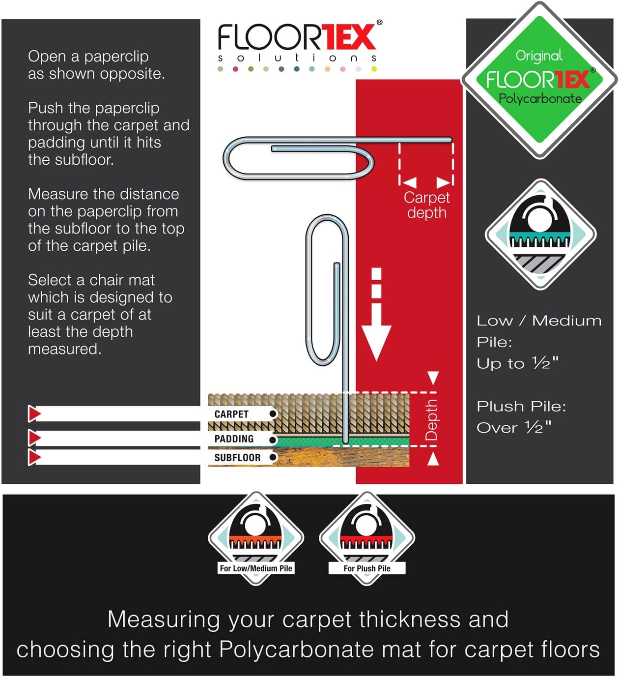 Floortex Valuemat Plus – Tapete rectangular de policarbonato para sillas de pelo bajo, 36 x 48 pulgadas