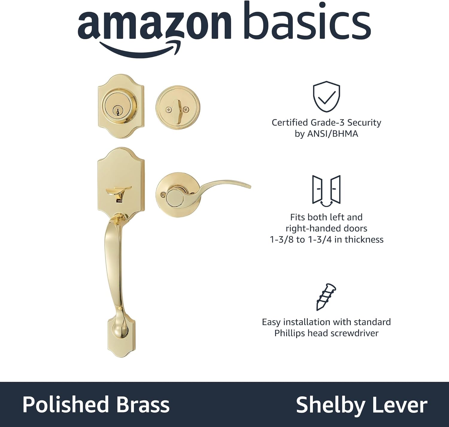 Tienda Basics Juego de manijas con palanca Shelby – Cilindro simple – Latón pulido – 6 paquetes 1 caja