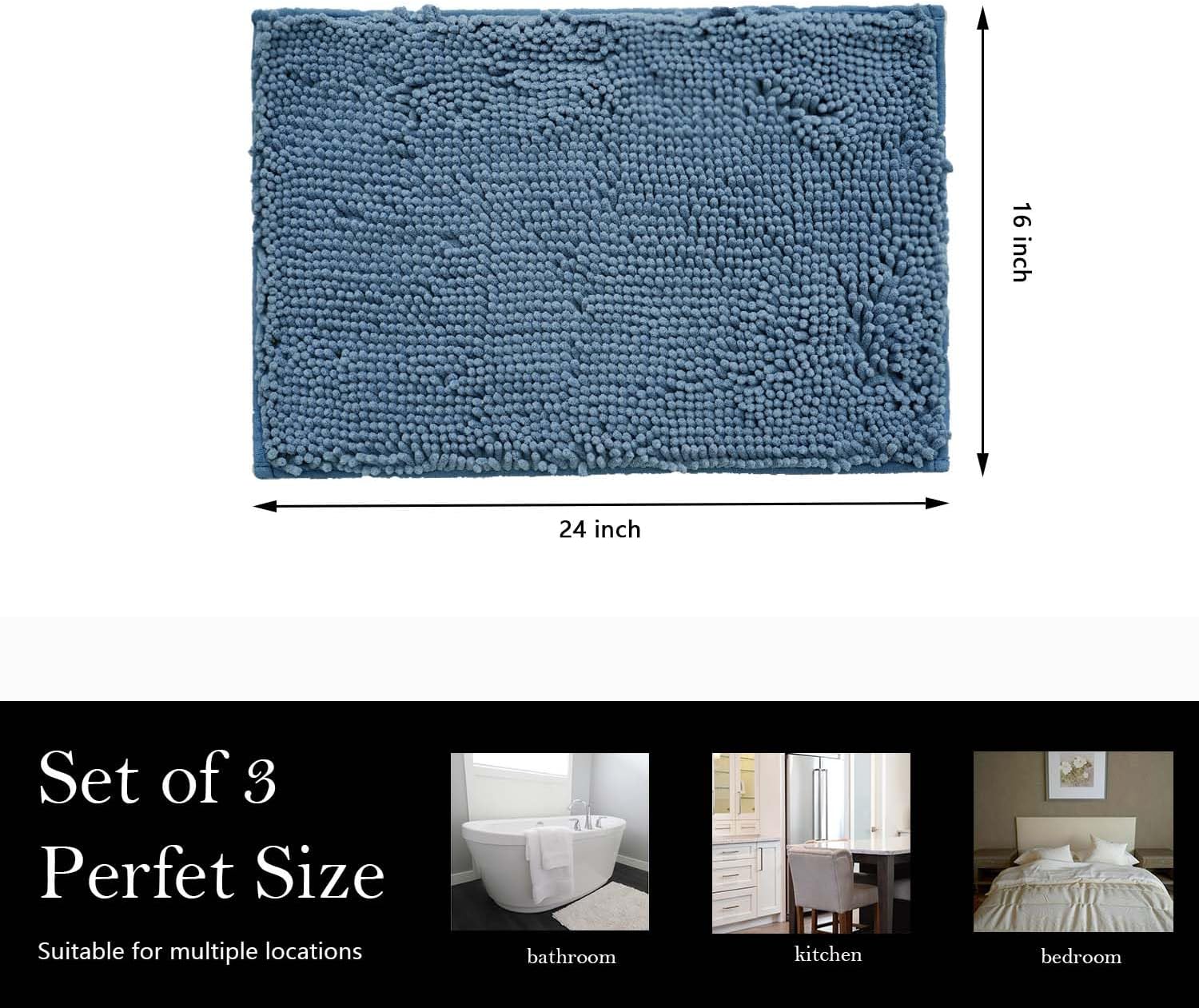 AINAHYVA Alfombras de baño de felpilla, superabsorbentes, parte trasera de PVC fuerte antideslizante, tapetes de baño para baño, felpa peluda,