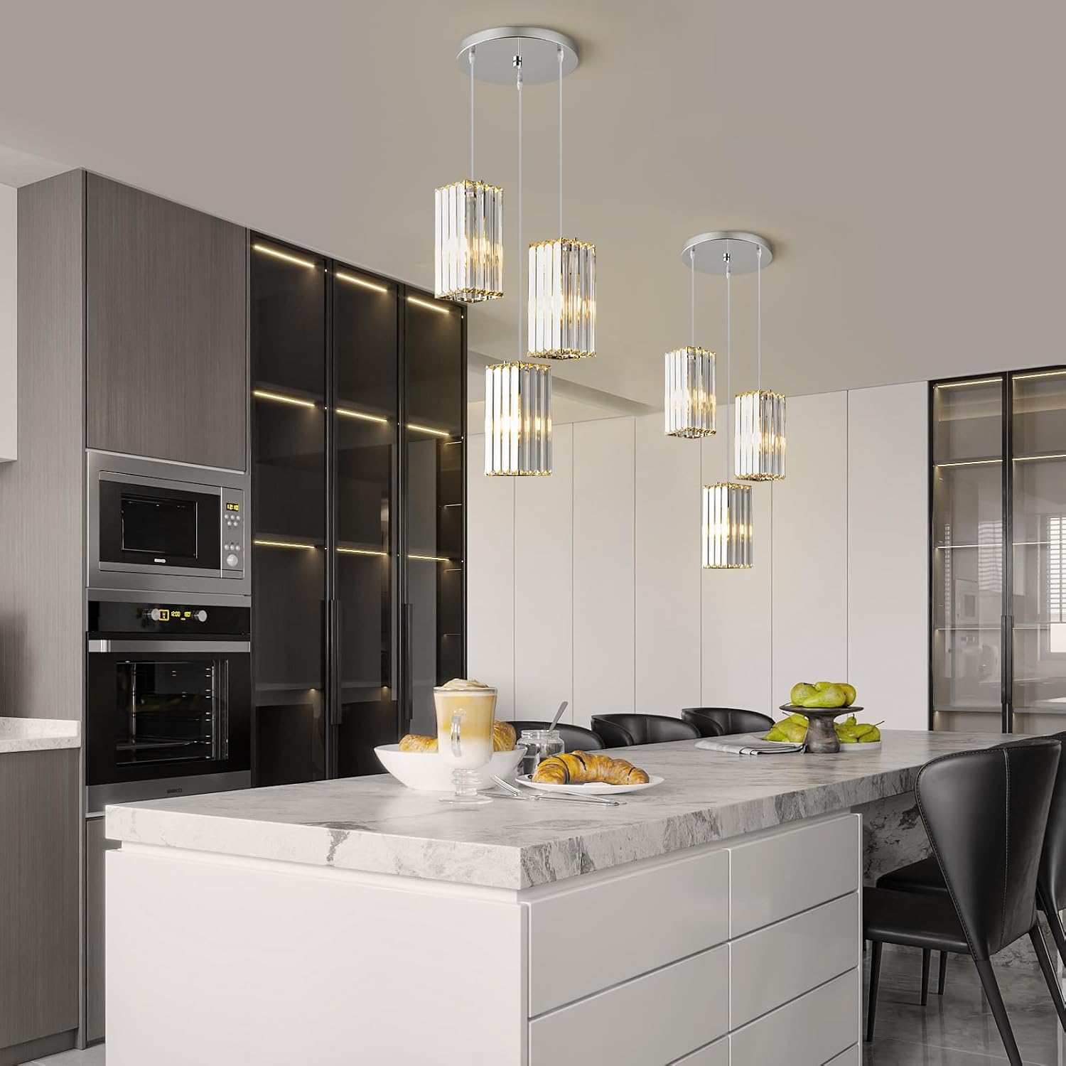 Lámpara colgante moderna cromada rectangular de iluminación colgante mini candelabros de cristal, lámpara colgante ajustable para cocina, isla,