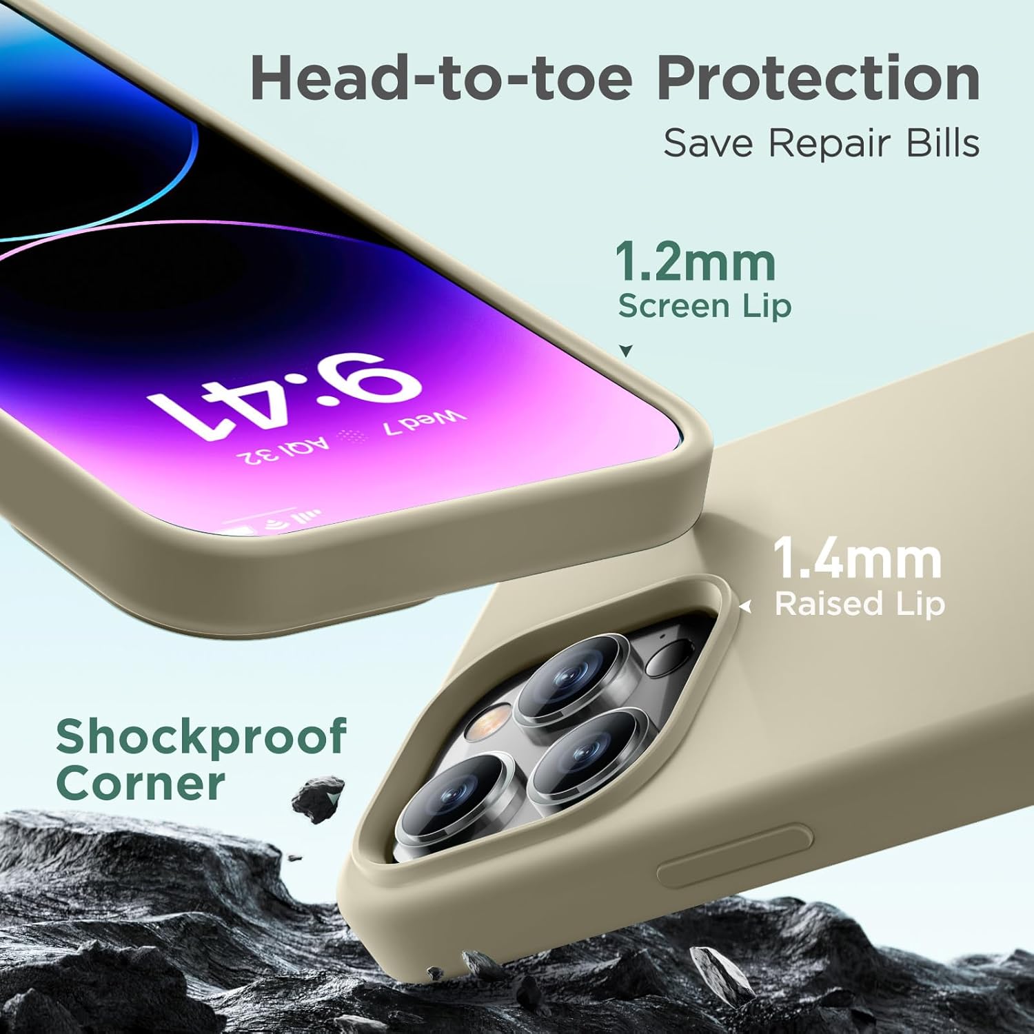 Cordking Funda para iPhone 14 Pro Max, silicona líquida de alta calidad a prueba de golpes para iPhone 14 ProMax con forro de microfibra suave
