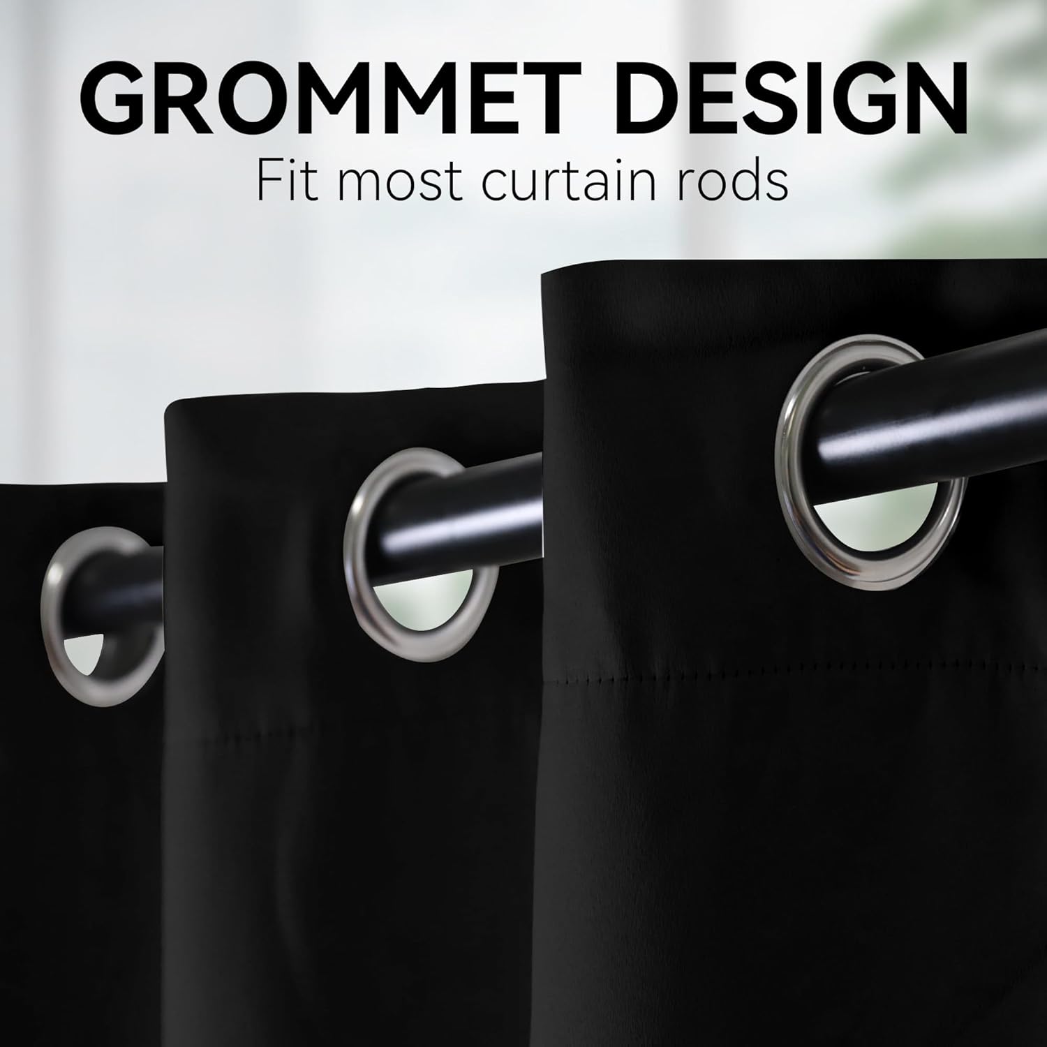 Hascemon Cortinas opacas de dos pisos, cortinas extralargas para oscurecer la habitación con ojales para sala de estar (1 panel, negro, 52 x 144