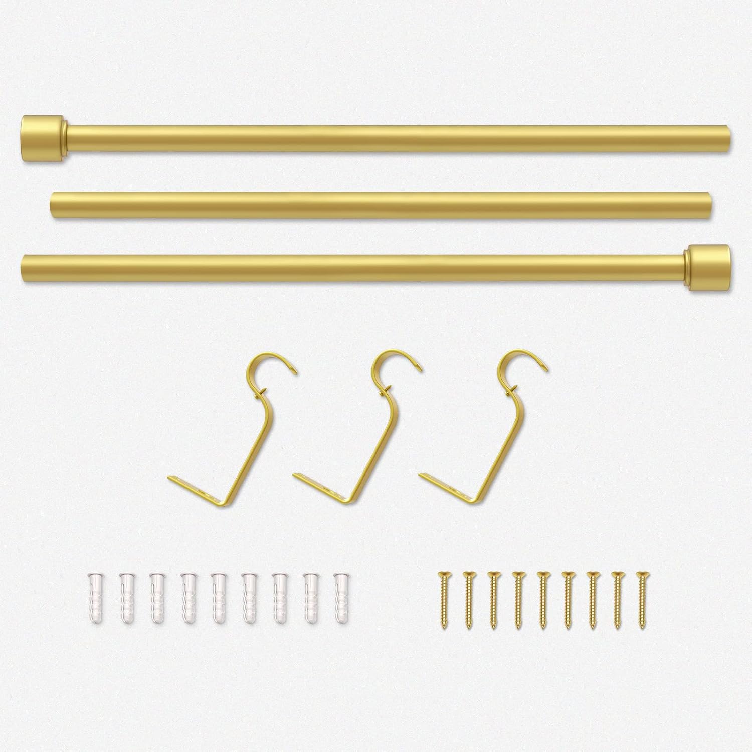 Barras de cortina resistentes para ventanas de 66 a 120 pulgadas, diseño moderno M3, dorado, 66-120 pulgadas