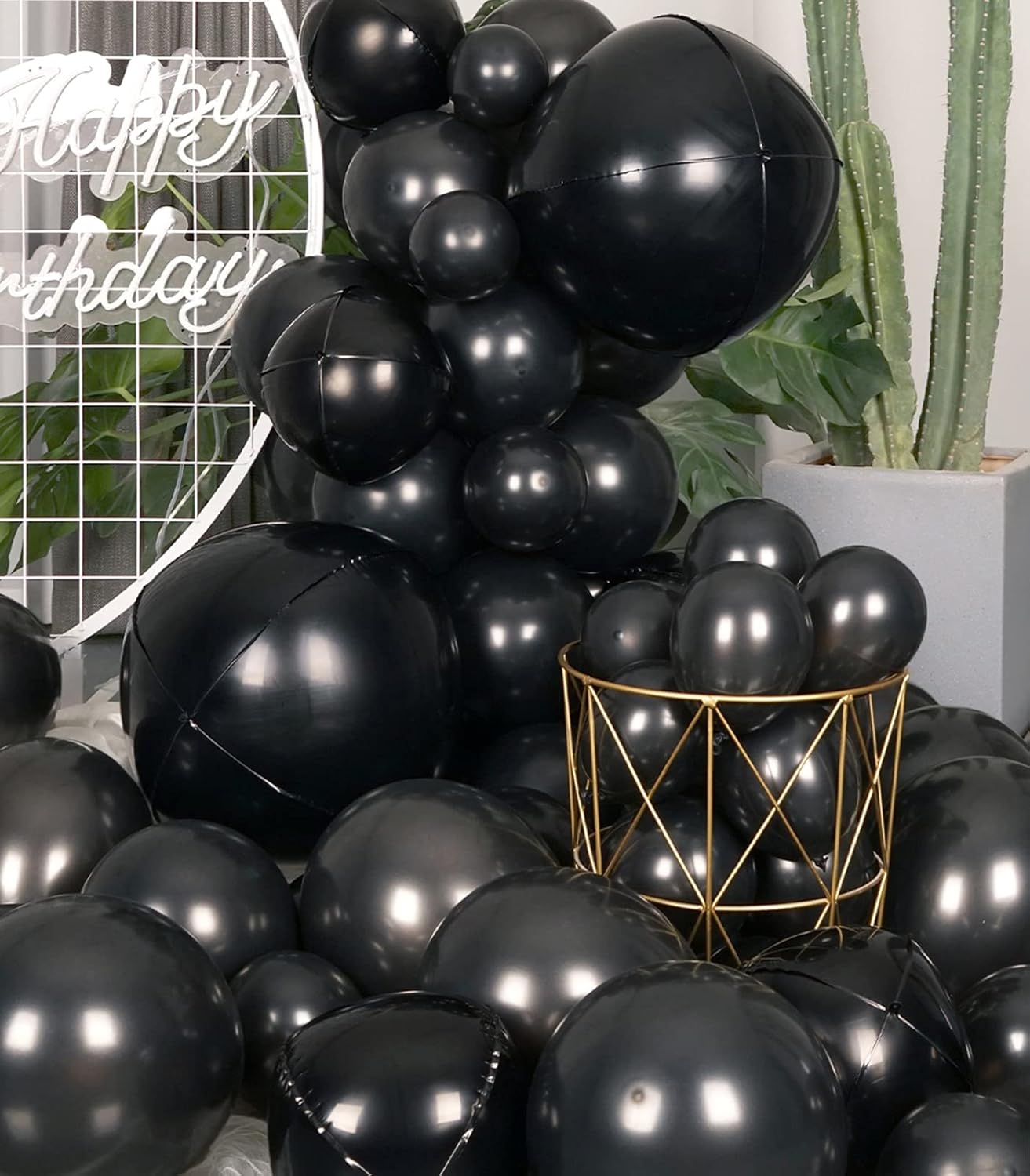 SULALABOO Kit de guirnalda de arco de globos metálicos negros, 75 piezas de látex de helio brillante, cromado, brillante, de diferentes tamaños,