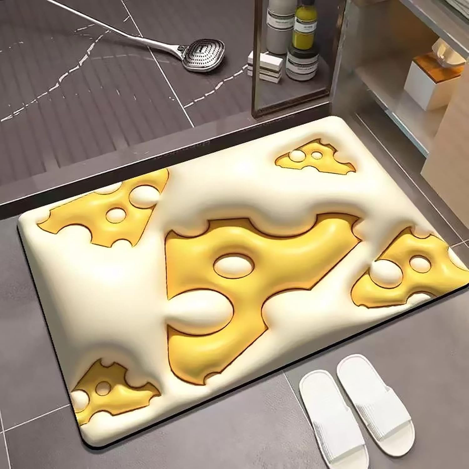 UKELER Alfombra de baño con bonito diseño de queso, alfombra de cocina 3D visual, antideslizante, absorbente, alfombra de baño para decoración de
