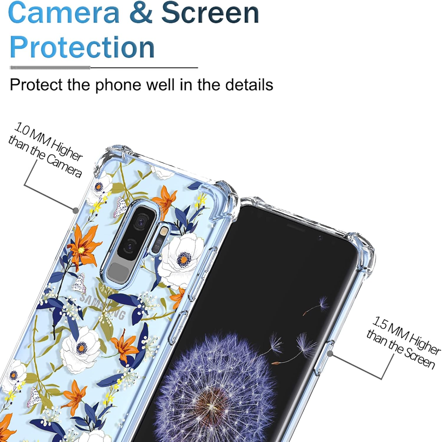 Funda para Galaxy S9 Plus Samsung S9 Plus transparente con patrón de flores de poliuretano termoplástico suave, a prueba de golpes, antiarañazos,