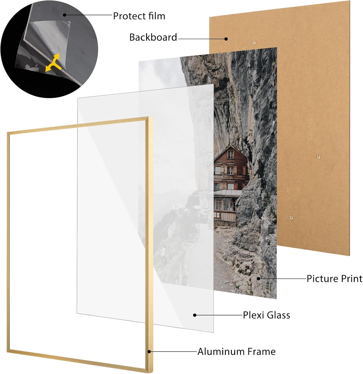 Frametory, Marco para póster de aluminio de 18 x 24 pulgadas, parte delantera acrílica, marcos de fotos de metal fino para fotos de 18 x 24 pulgadas