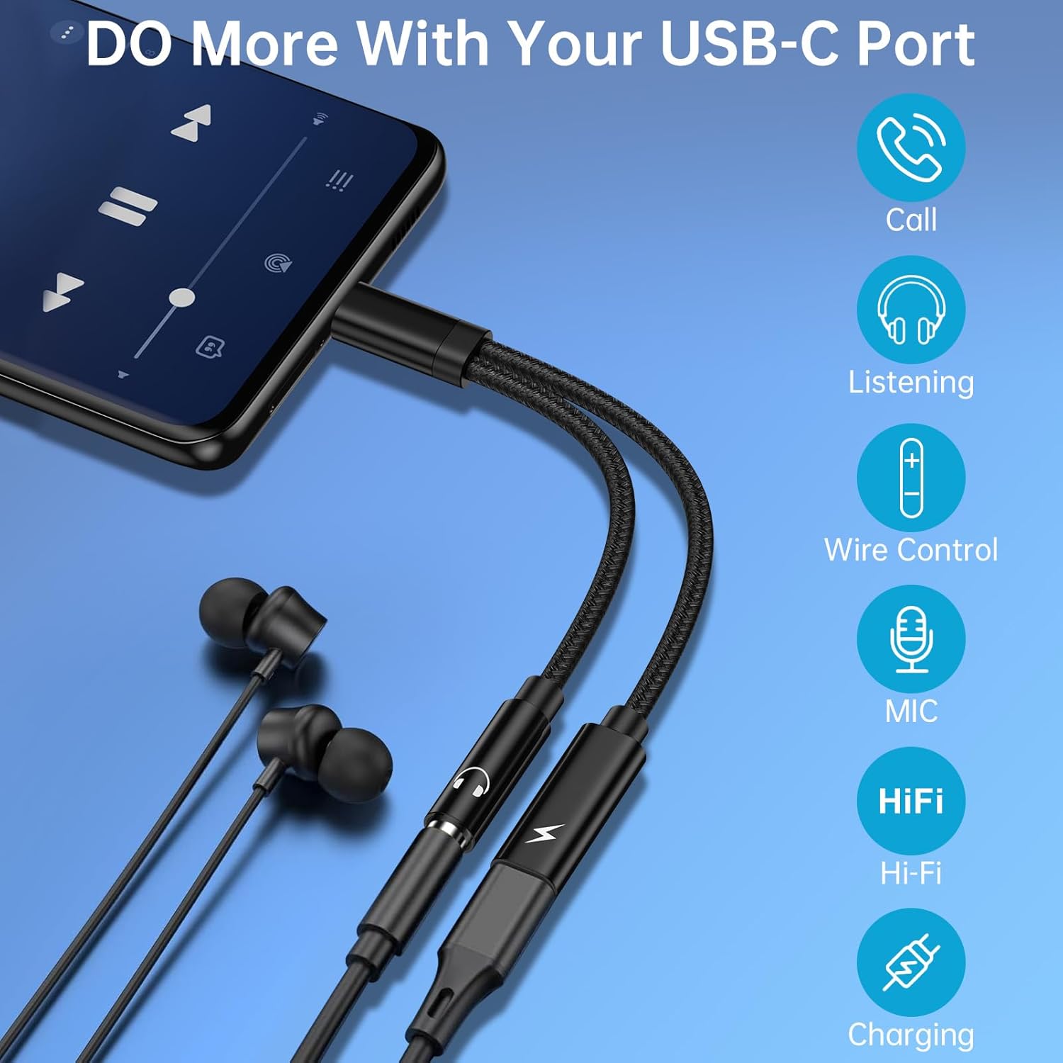 2 en 1 Samsung USB tipo C a 0.138 in adaptador de auriculares y cargador para Galaxy S23S22S21A34,60W PD USB C a audio auxiliar Jack Dongle Cable de