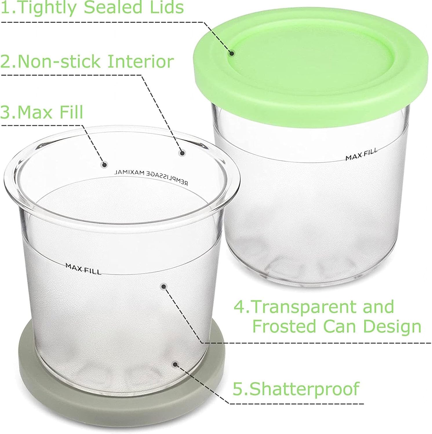 Creami – Pintas de lujo para contenedores de crema ninja, paquete de 4 recipientes de almacenamiento sin BPA, aptos para lavavajillas para máquina