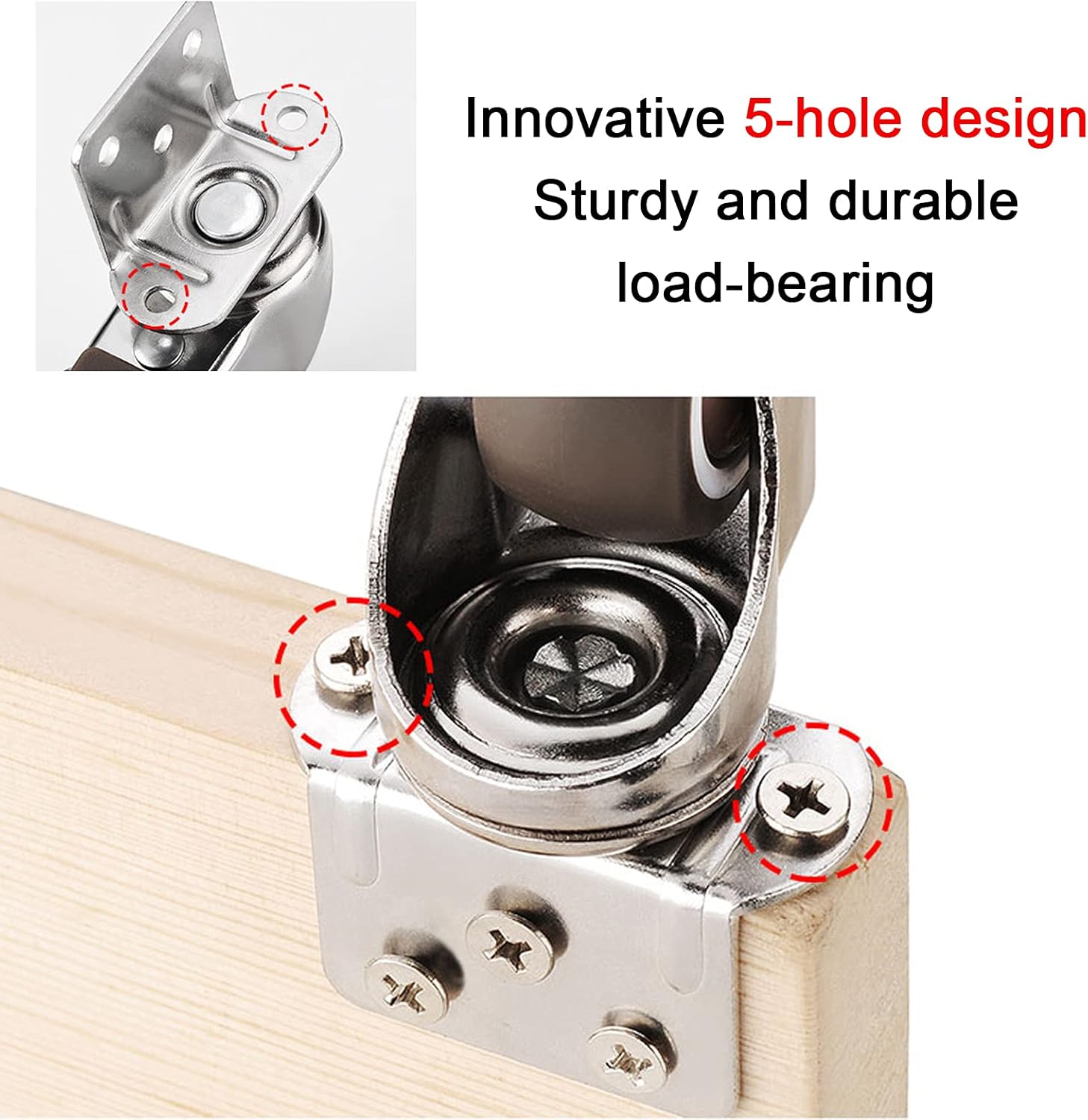 Ruedas giratorias de 11.251.52 in en forma de L de 5 agujeros con frenos, rueda de repuesto silenciosa para muebles de cuna, rodamiento de 176.4lbs,