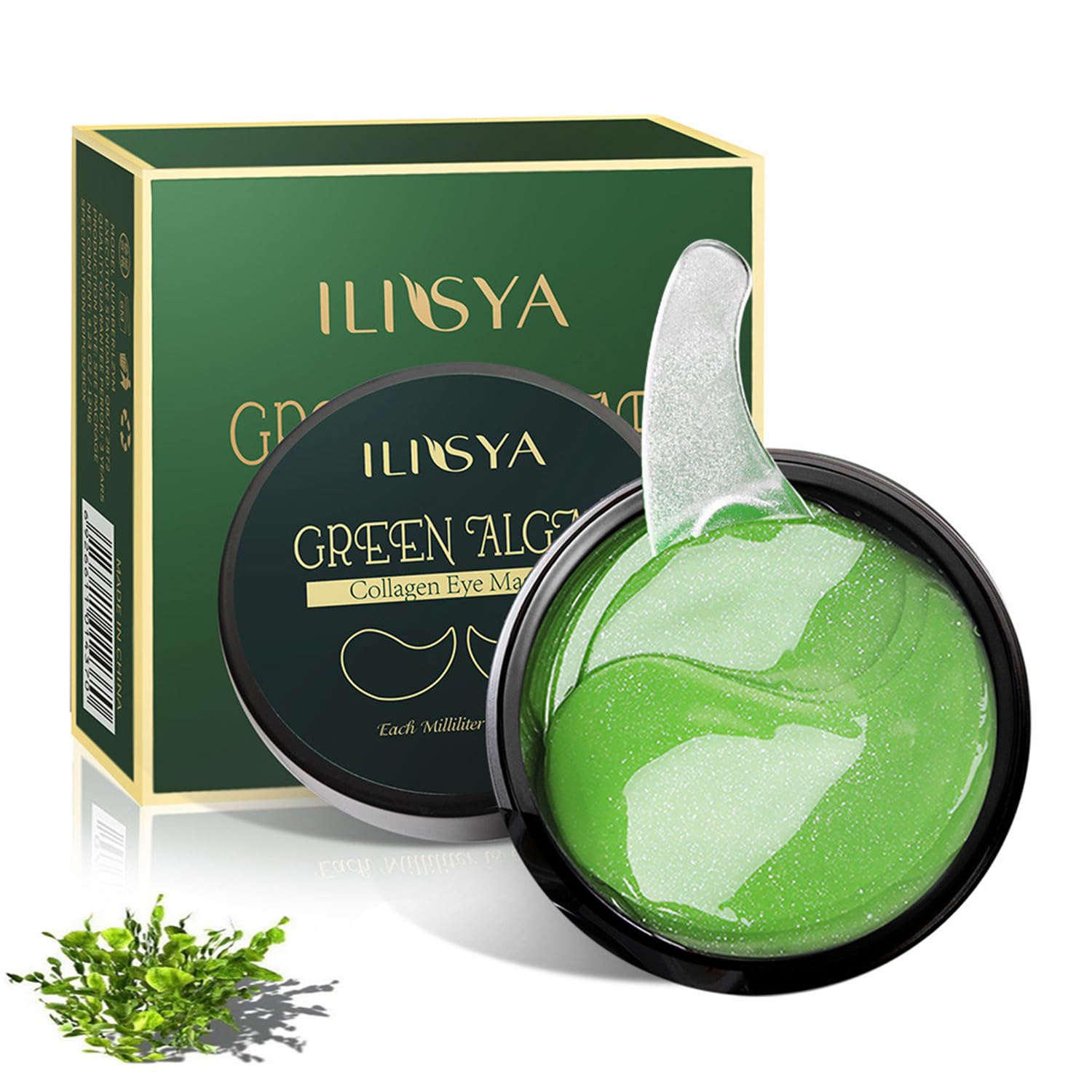 ROUSE Parches de algas verdes para debajo de los ojos, máscara de colágeno con algas marinas para bolsas debajo de los ojos, ojeras, almohadillas de