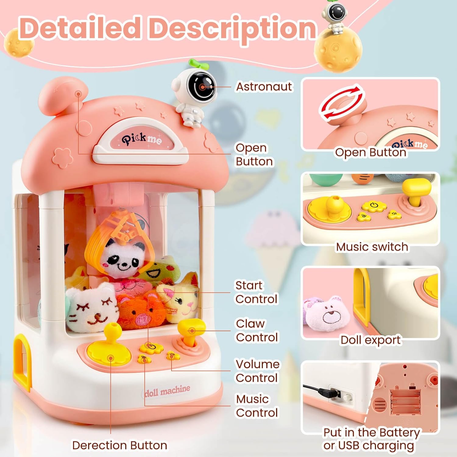 YOTOY Mini máquina de garras para niños de 3, 4, 5, 6, 7, 8 años, máquina de garras para niños, juguetes para niñas de 6 a 8 años, juguetes para