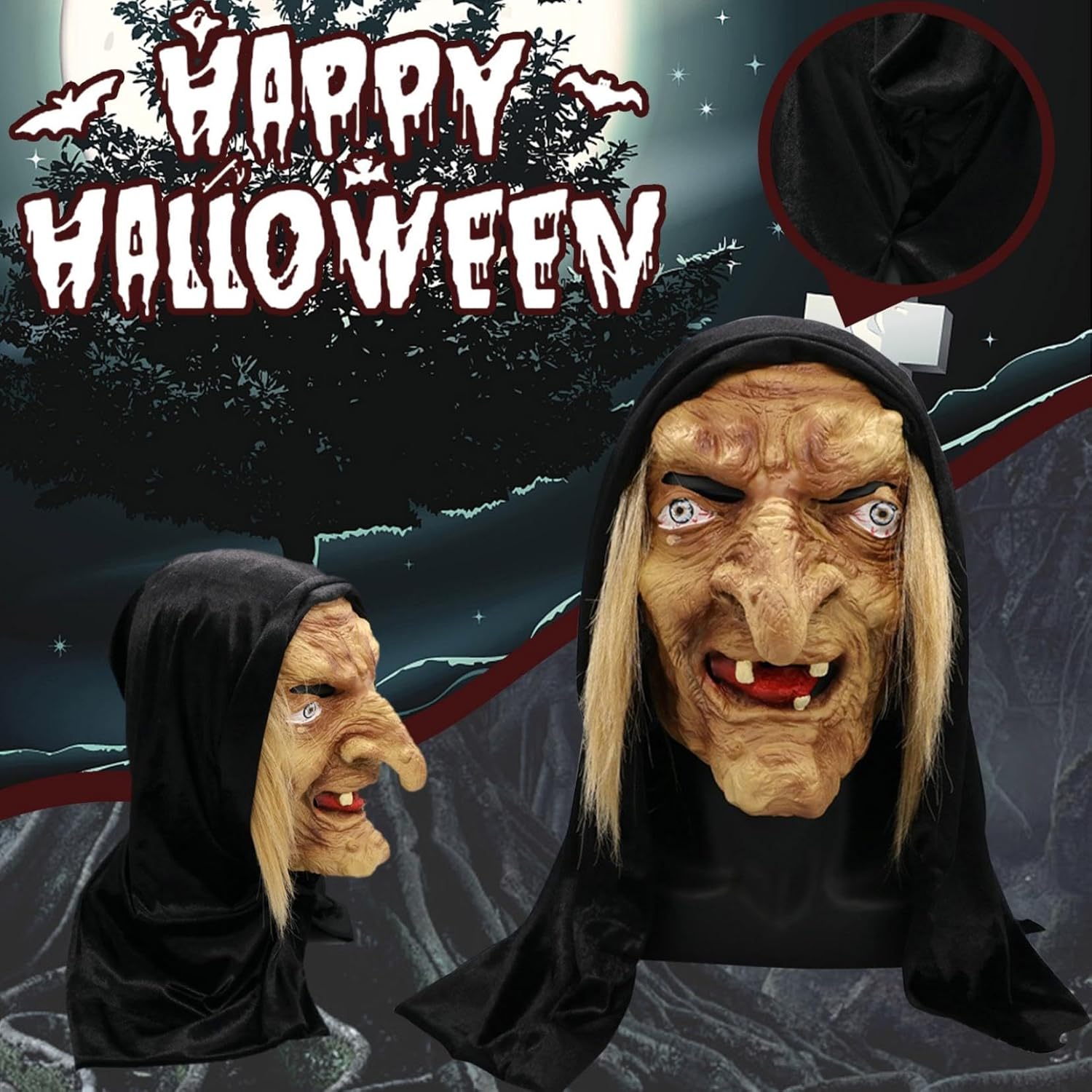 Bagmrteho Máscara de bruja de mujer mayor, máscara de látex para Halloween, máscara de cabeza completa, disfraz de terror aterrador para cosplay