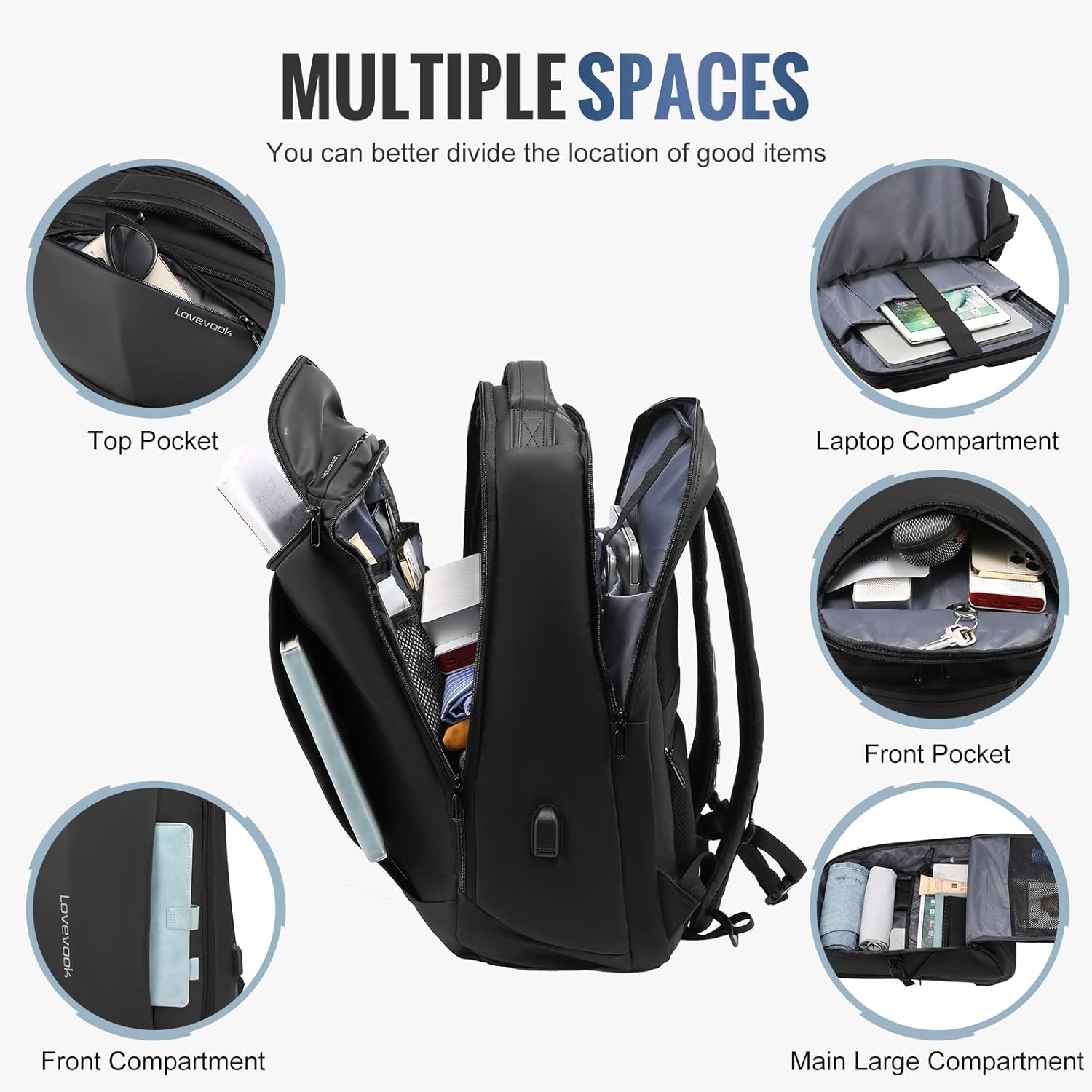 Mochila de negocios para hombres, mochila impermeable con puerto de carga USB, mochila tecnológica para el trabajo y la universidad, mochila de