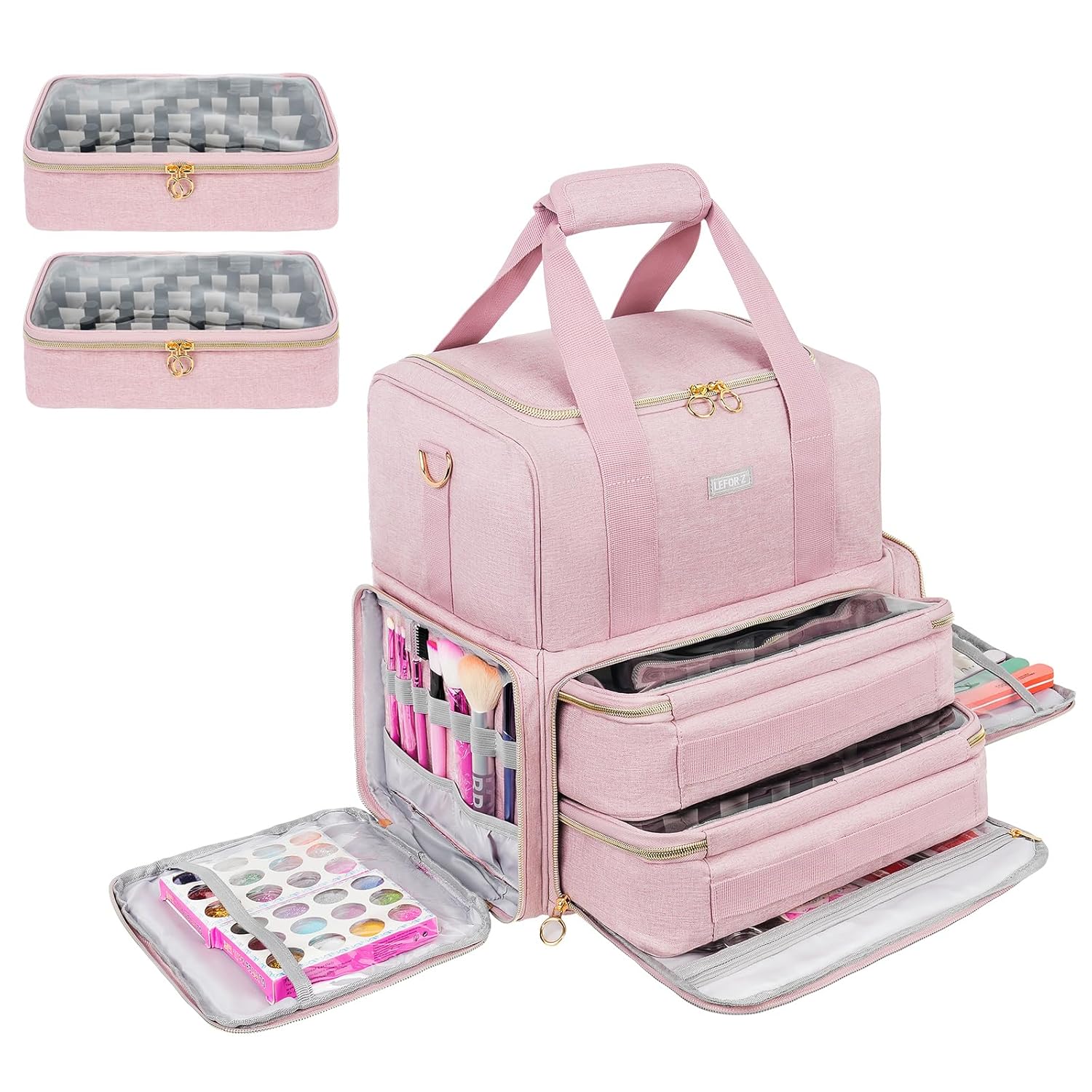Organizador de esmalte de uñas con capacidad para 80 botellas y una lámpara de uñas, estuche de transporte de esmalte de uñas con 2 bolsas