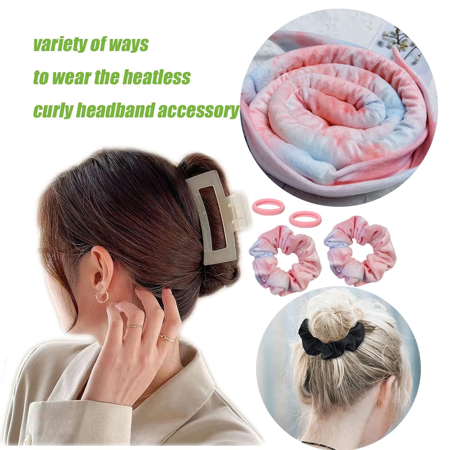 Diadema de barra rizadora sin calor, rizadores de pelo para dormir, cinta de rizo sin calor, rizadores sin calor para mujeres, rodillos de pelo para