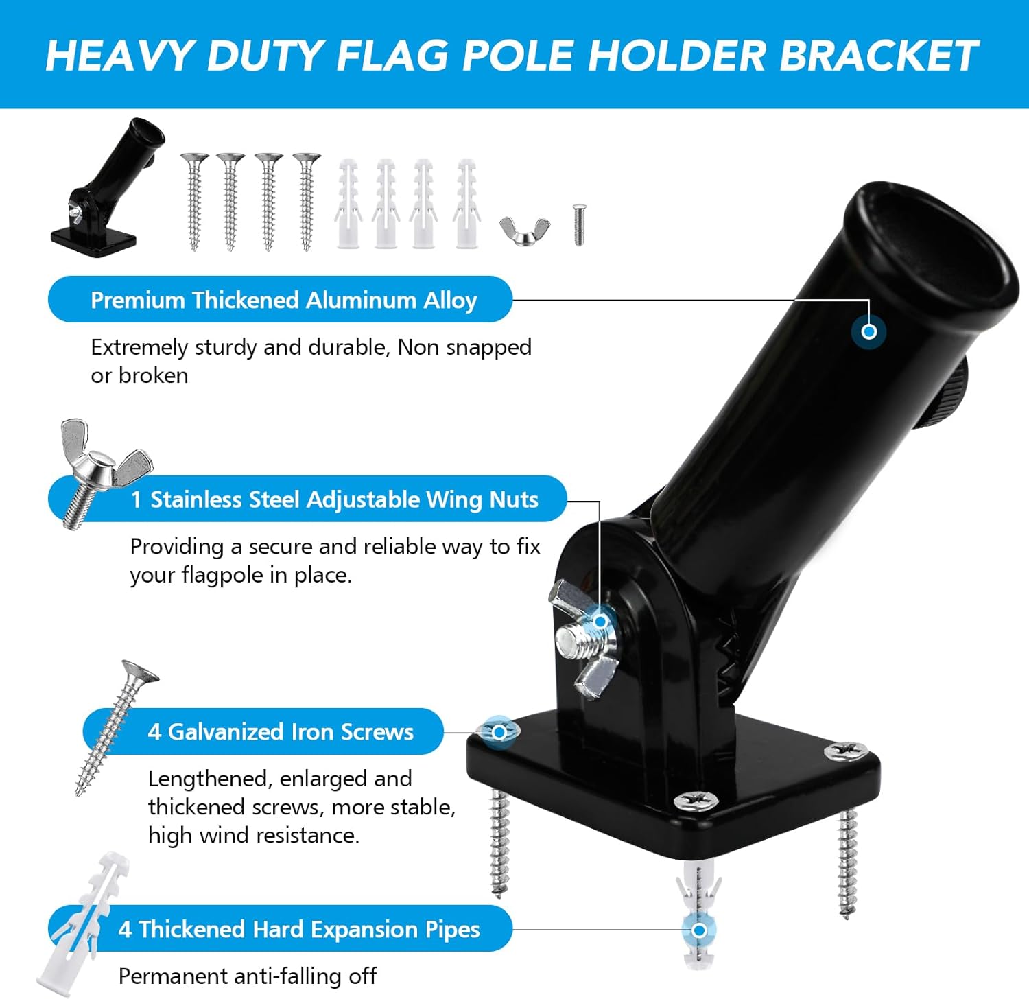 HOOPLE Soporte para asta de bandera para casa exterior, soporte de poste de bandera ajustable, soporte de bandera de metal para exterior, soporte de