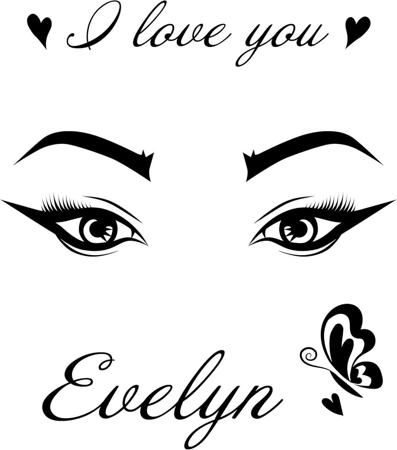 Calcomanía de vinilo Beautiful Eyes con texto en inglés “I Love You and Your Name”, ideal para habitación de niñas, habitación de mujeres,