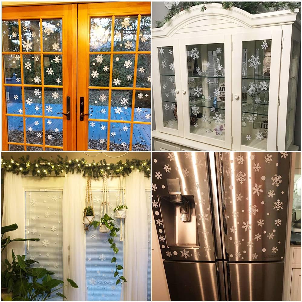 180 calcomanías de Navidad de copos de nieve blancos, calcomanías de Navidad para ventanas de vidrio, adornos de Navidad de invierno del país de las