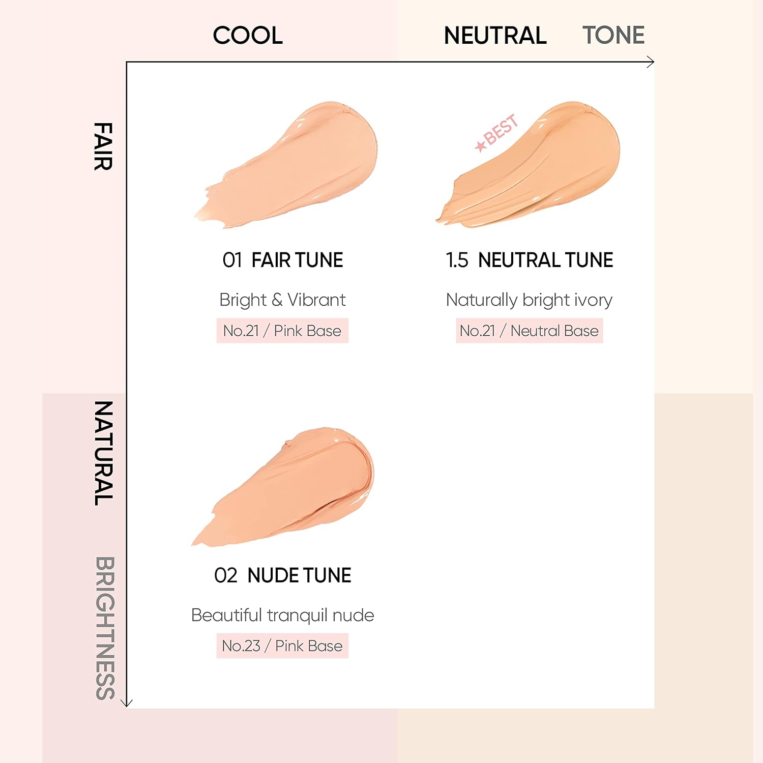 Amuse SEOUL Skin Tune – Base de cojín vegana 01 FAIR TUNE  rosa beige  acabado satinado, brillo, textura ligera, cobertura decente, tipo de piel