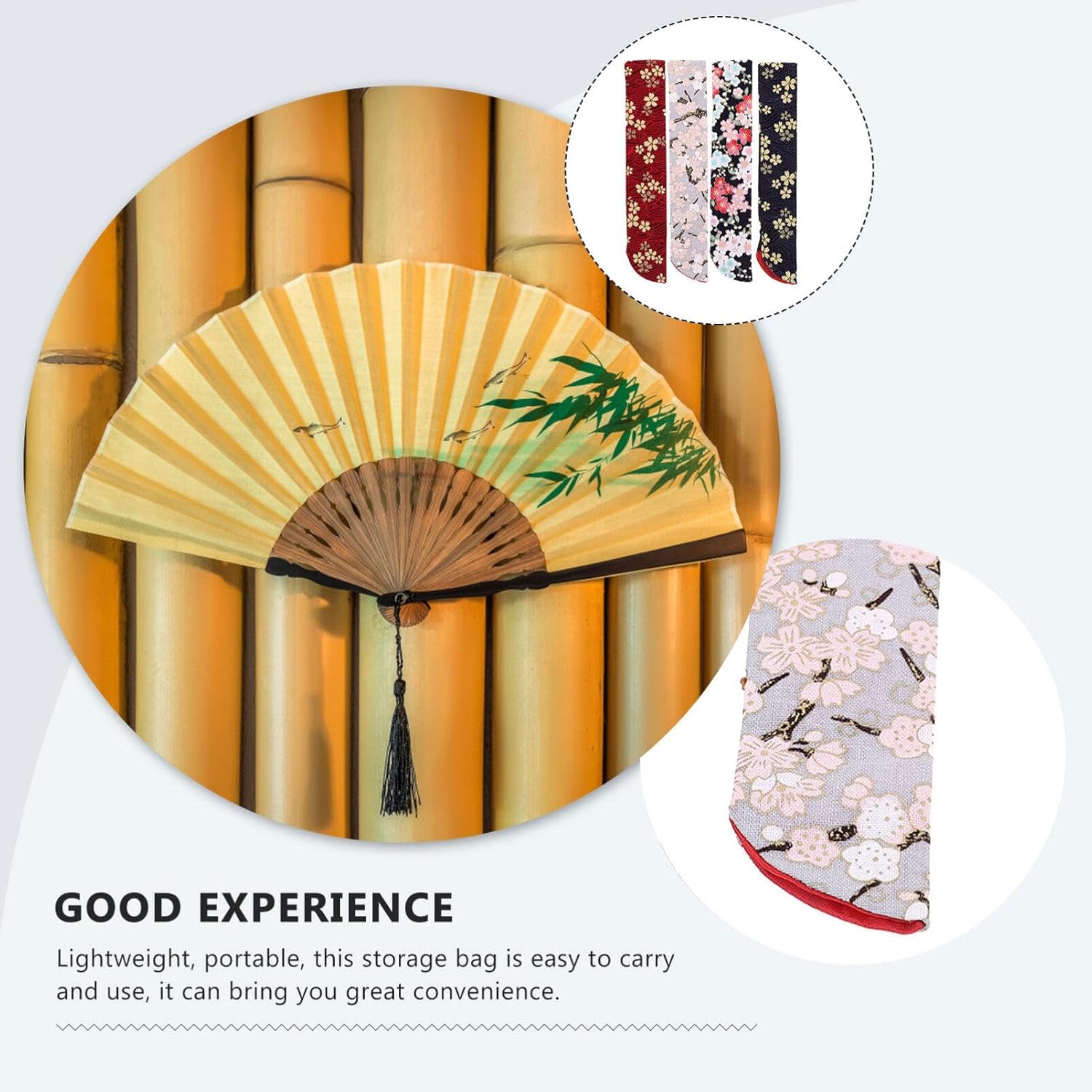 VOSAREA Fundas para ventilador de mano, 4 piezas, funda plegable para ventilador de mano, diseño de flores de cerezo, bolsa protectora de ventilador