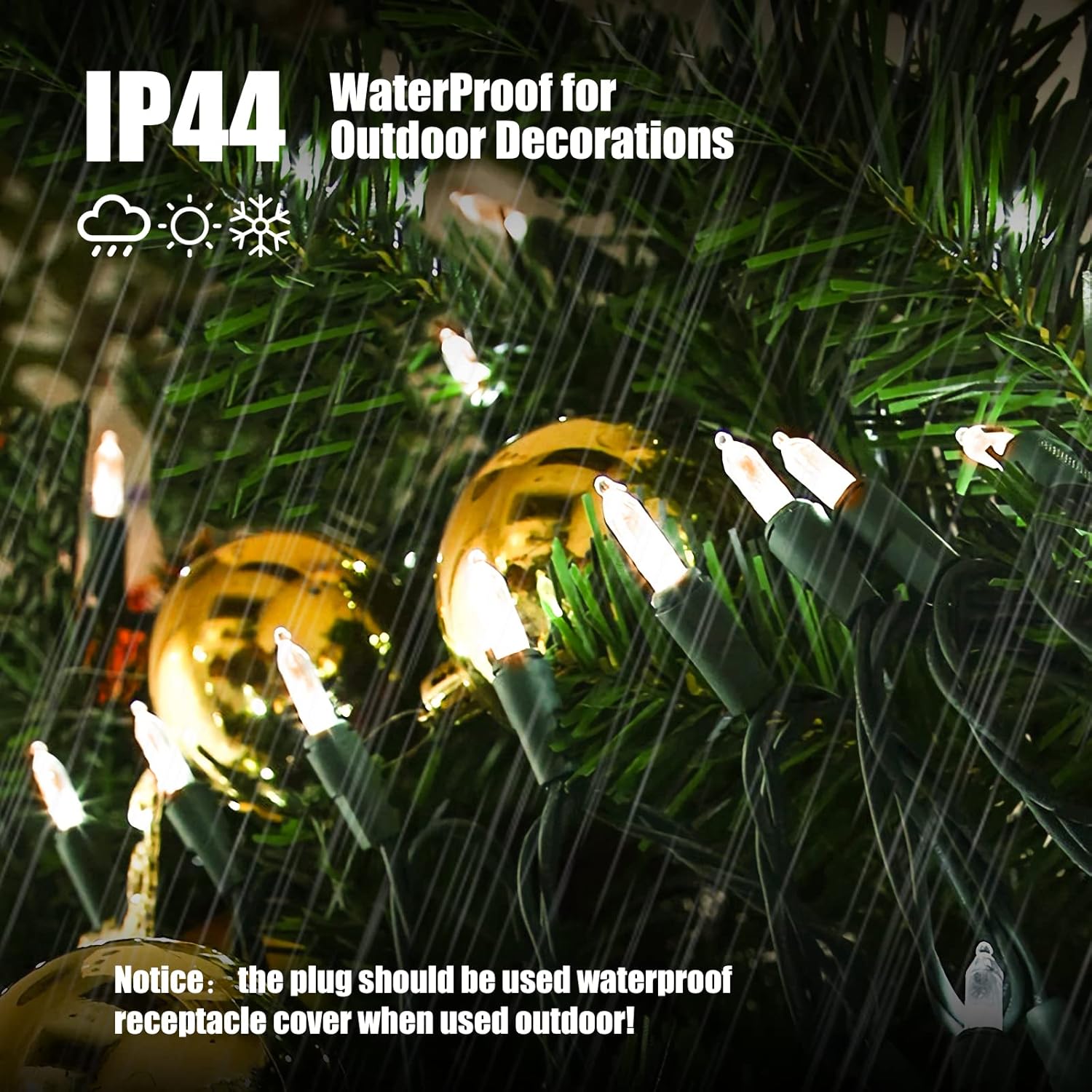 Luces de Navidad de color blanco transparente, 100 unidades, luces incandescentes, con certificación UL, conectables, luces para árbol de Navidad