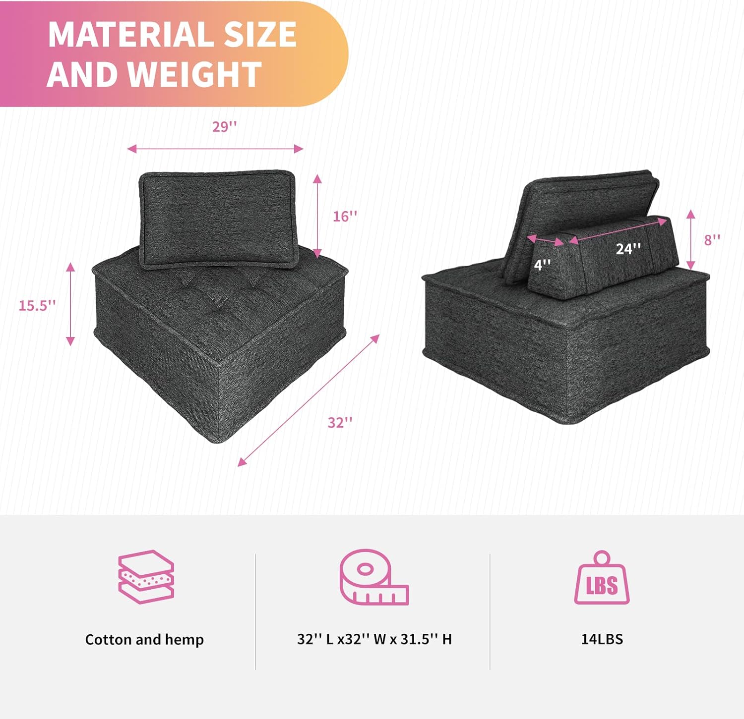 Mixoy Sofá modular seccional, sofá para sala de estar, oficina, apartamento, descanso, 1 unidad, combinación de bricolaje, sofá cama de gran tamaño,