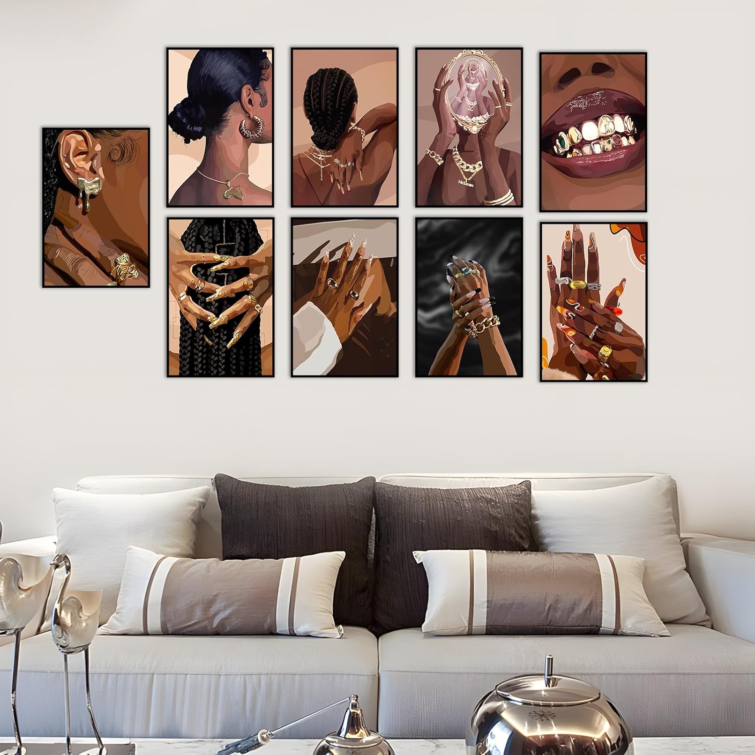 VejiA Impresión artística femenina negra, pintura de pared de estilo bohemio, pintura decorativa abstracta de mujer afroamericana, adecuada para
