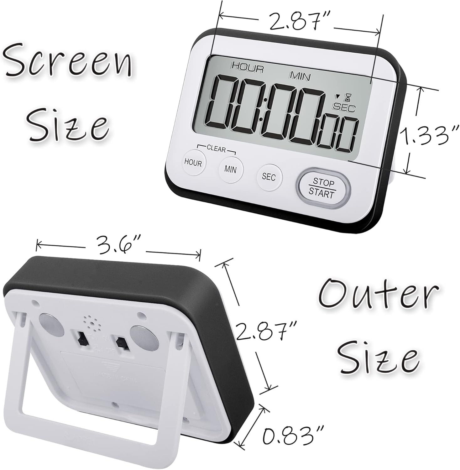 Temporizador digital de cocina, alarma magnética fuerte, pantalla LCD grande silenciosapitido multifunción para profesores, aula, niños, color negro