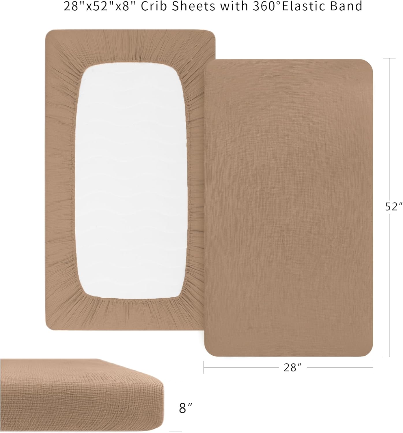 Konssy 2 sábanas bajeras de muselina para cuna, 100% algodón, para colchón de cuna estándar (28 x 52 pulgadas), suaves y transpirables para niños y