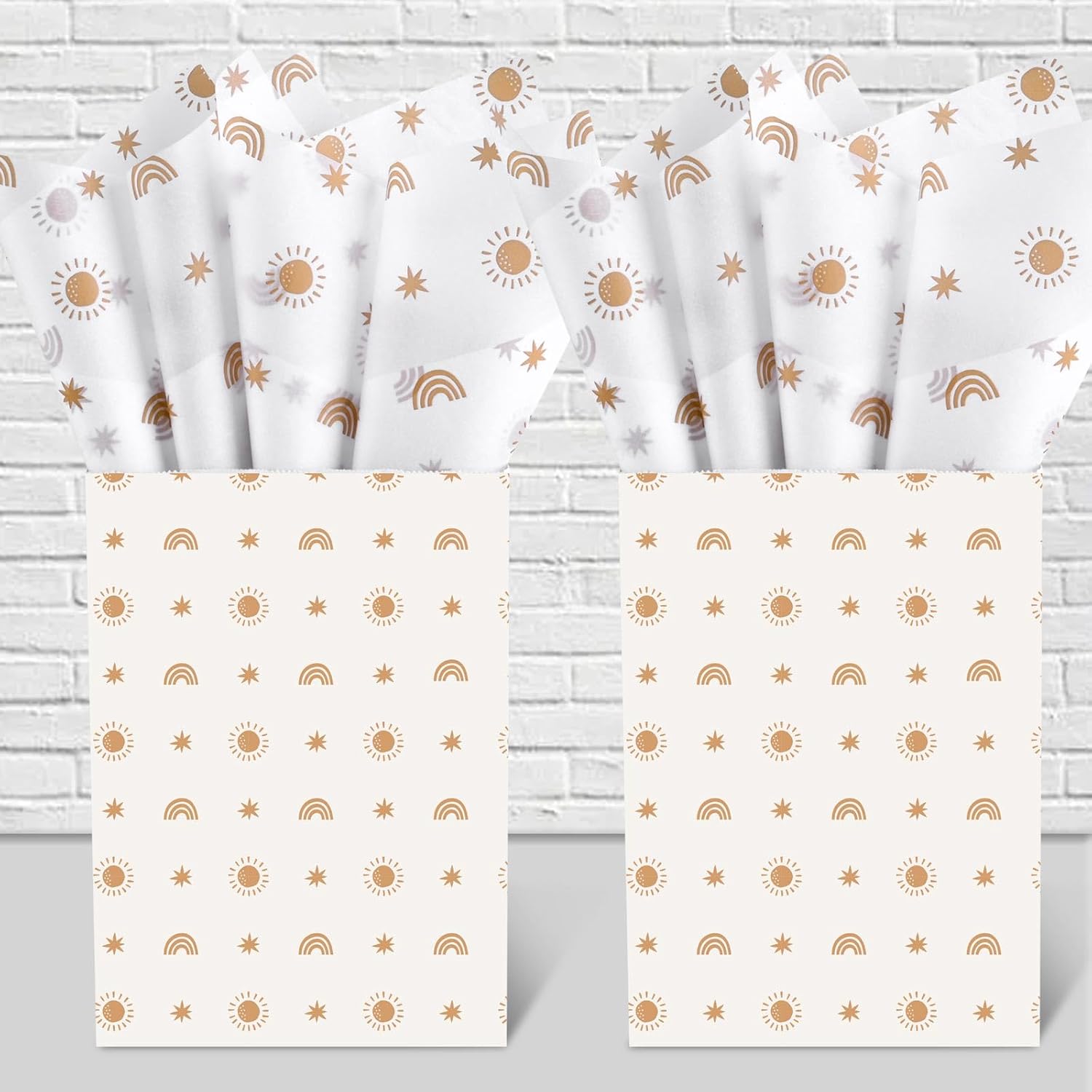 100 hojas de 20 x 14 pulgadas Sunshine Boho Rainbow papel de seda para envolver regalos, papel de regalo bohemio, papel de seda pastel impreso a