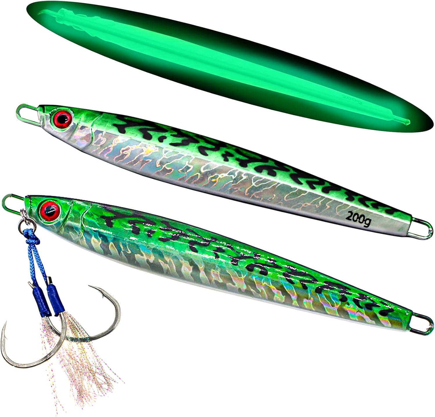 Señuelo de pesca luminoso de agua salada, señuelo de pesca luminoso, cebo duro, pesca marina, lento y plano, caída lenta, señuelo artificial con