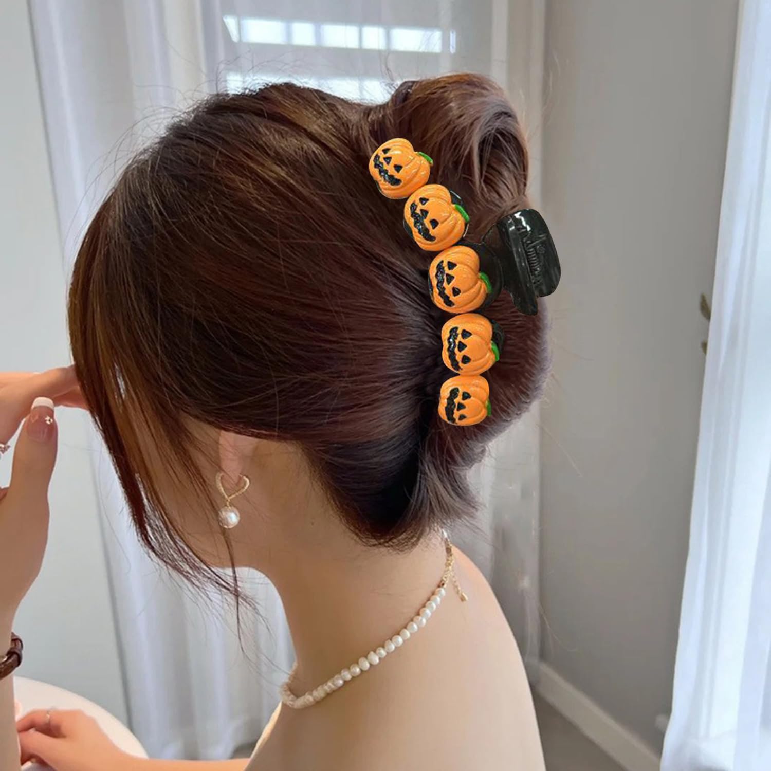 Pinzas para el pelo de Halloween, pinzas para el pelo de calabaza, lindo diseño de calabaza, pinzas de garra para cabello grueso, accesorios para el