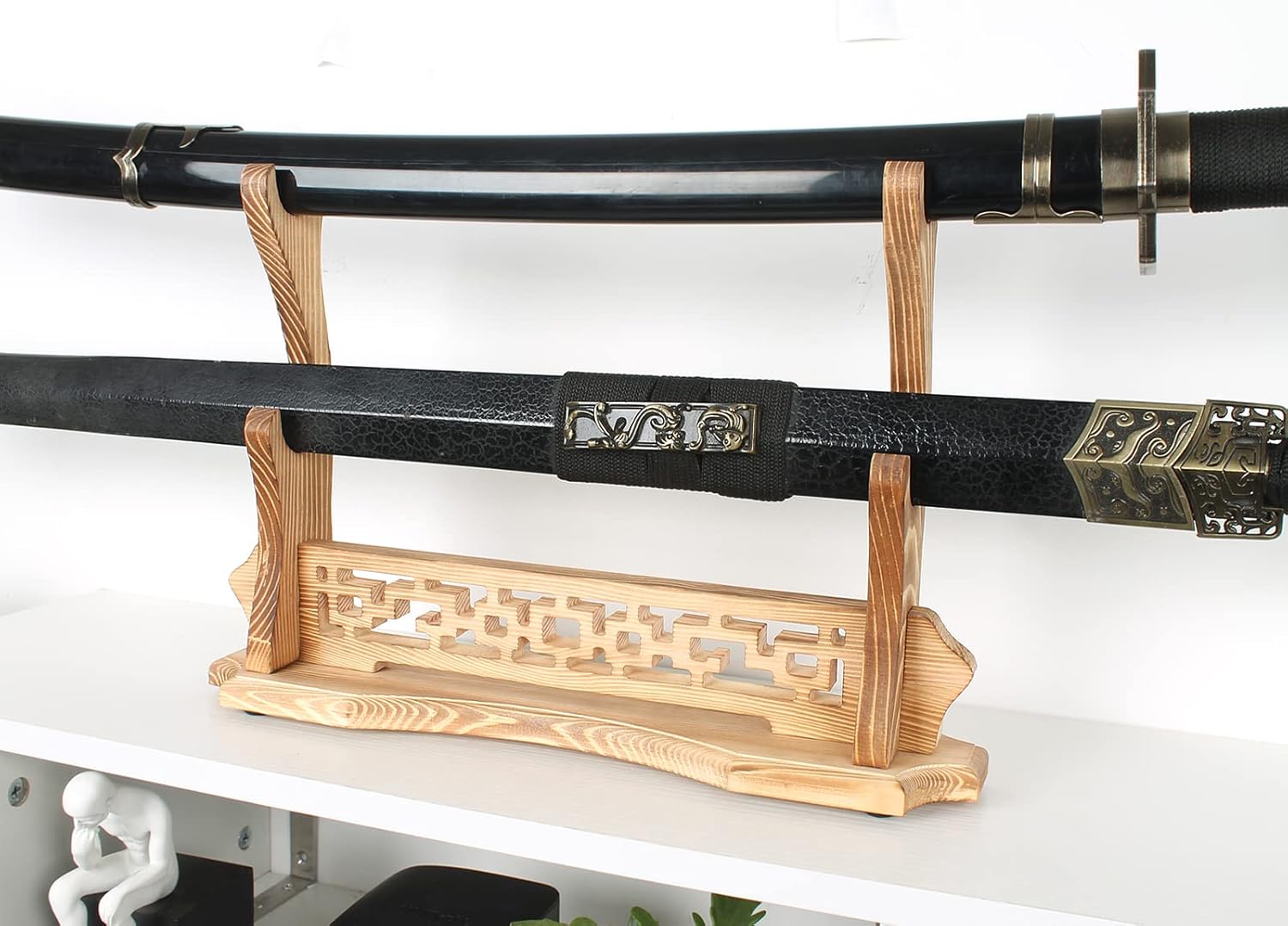 Soporte para espada de 1234 niveles, de madera maciza, para escritorio, espada katana, gladiador samurái, base de montaje para exhibición (2 niveles)