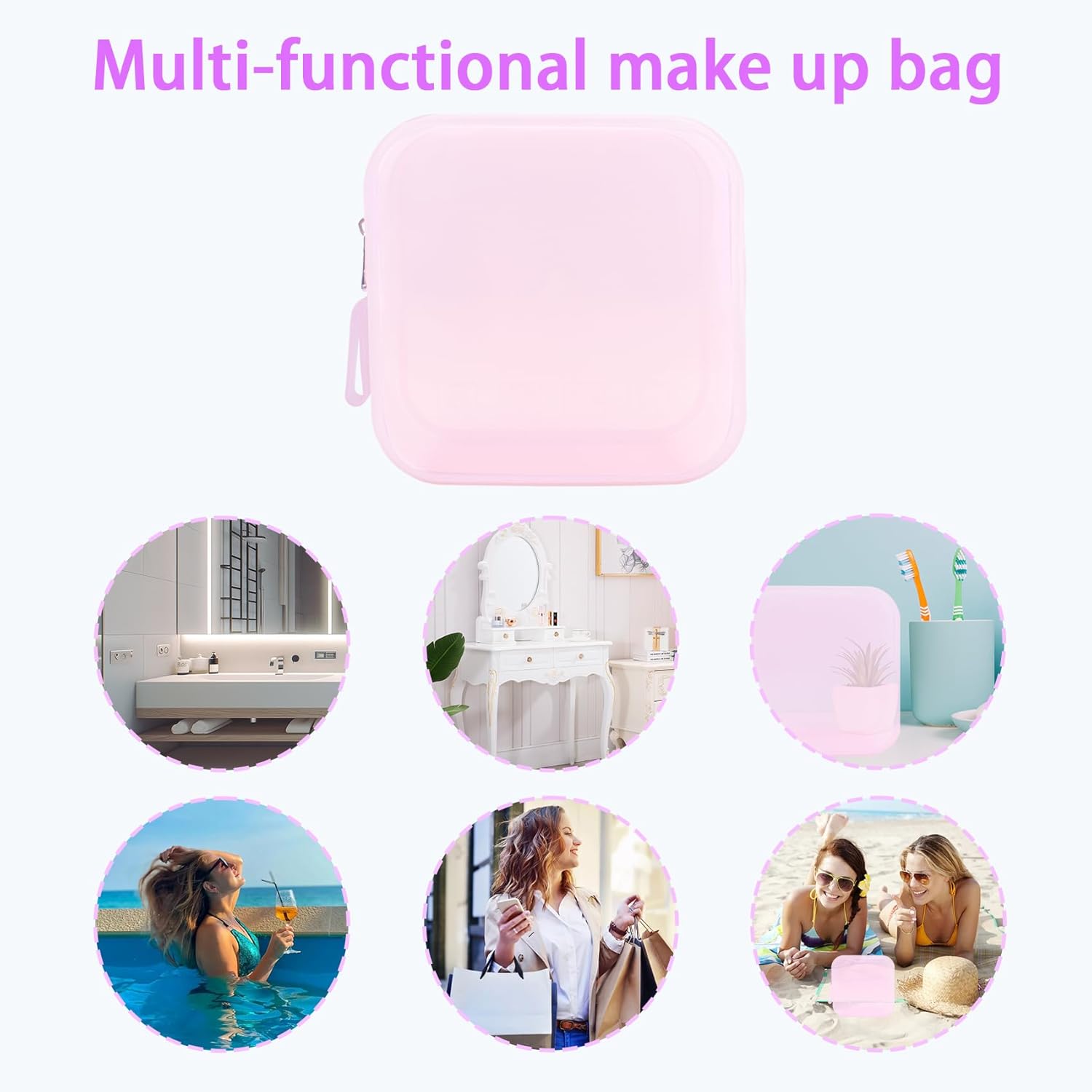 CEYAZYE Bolsas de maquillaje transparentes de silicona, bolsas de viaje portátiles para artículos de tocador, bolsa de aseo de viaje con