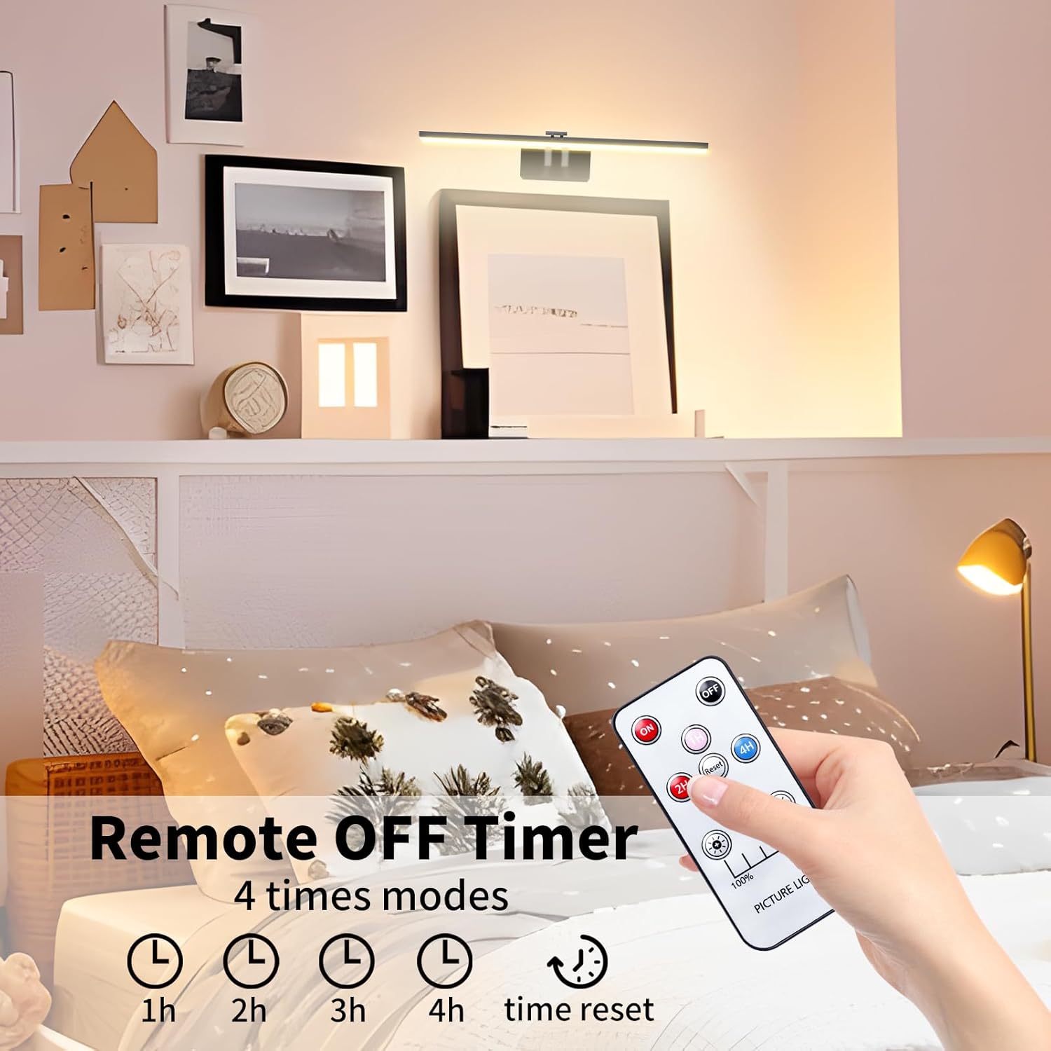 Luz de imagen de 5200 mAh, luces de imagen recargables para pared, luz de arte metálica regulable con temporizador para pinturas, luz de pintura