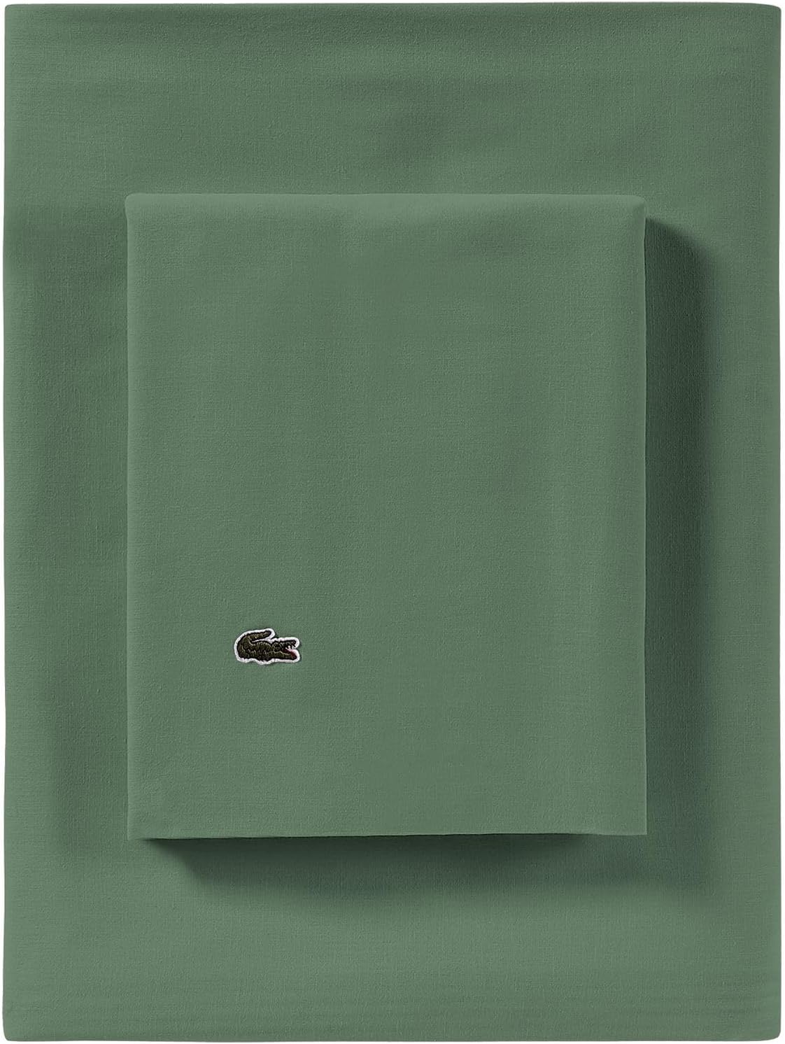 Lacoste Par de fundas de almohada 100% algodón percal, sólido, verde hiedra, estándar