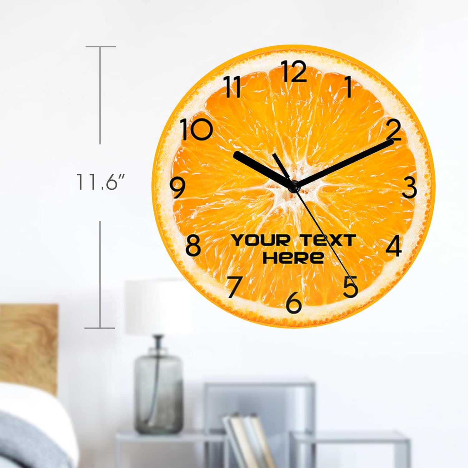 Reloj de pared redondo naranja personalizado, fácil de leer, analógico, rústico, funciona con pilas, silencioso, sin tictac, novedoso para cocina,